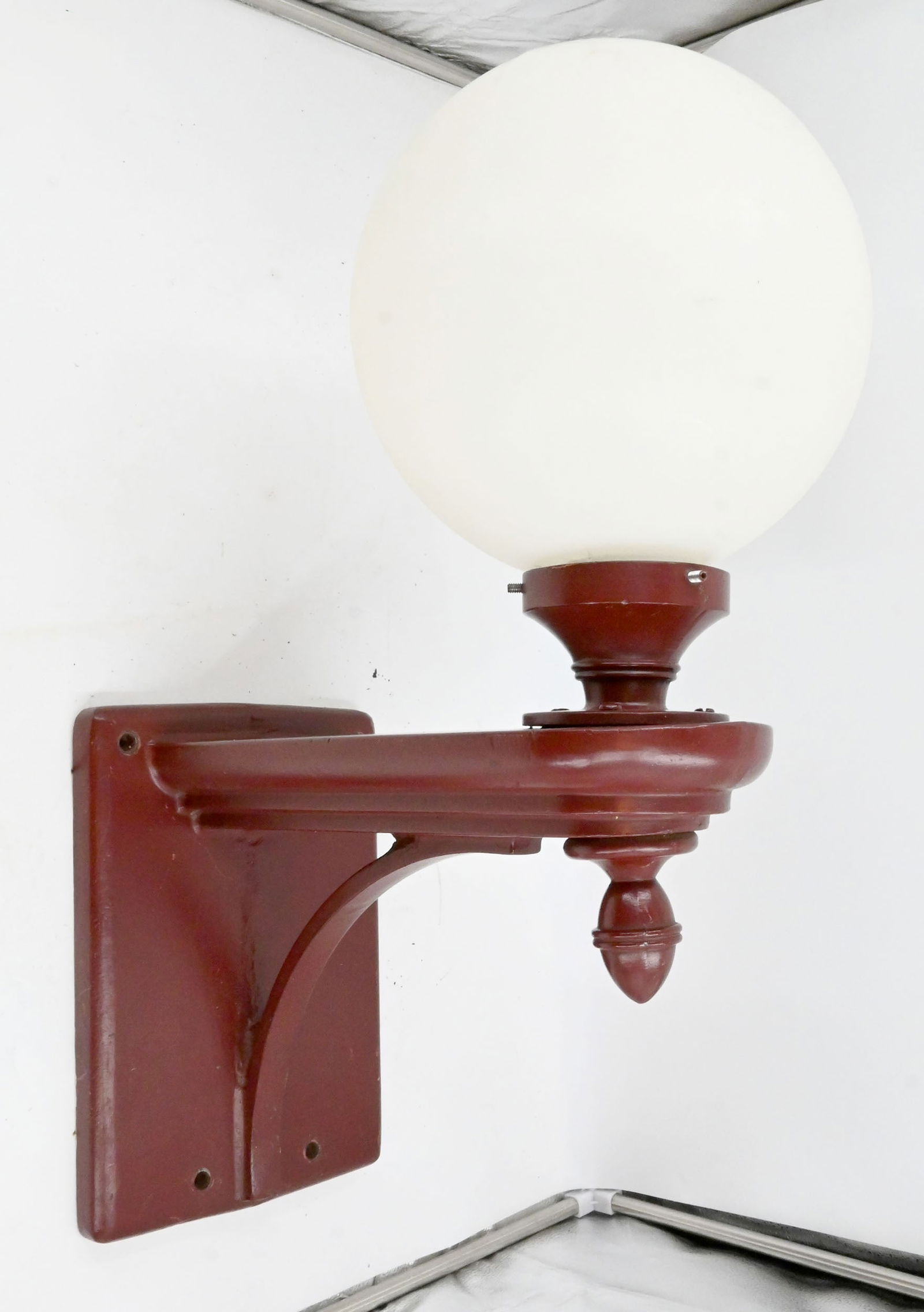 Oversized red exterior sconce wth acrylic globe (1 of 2)