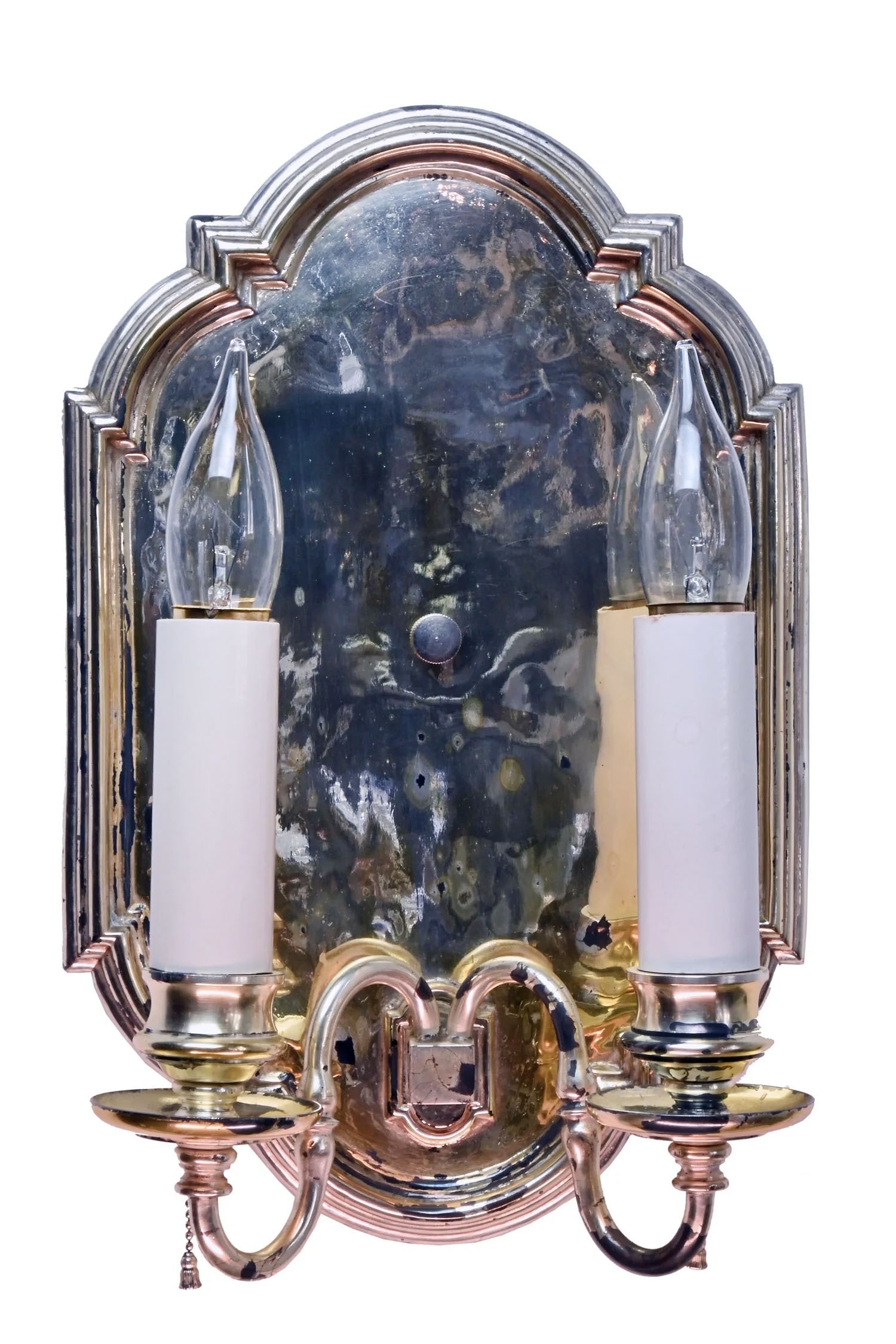 Set of four Caldwell mirror polished silver plate two arm sconces (1 of 2)