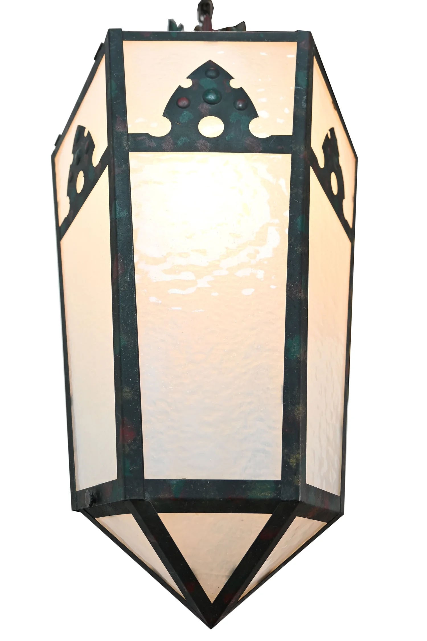 Pair of geometric gothic lantern pendants with translucent textured glass (1 of 2)