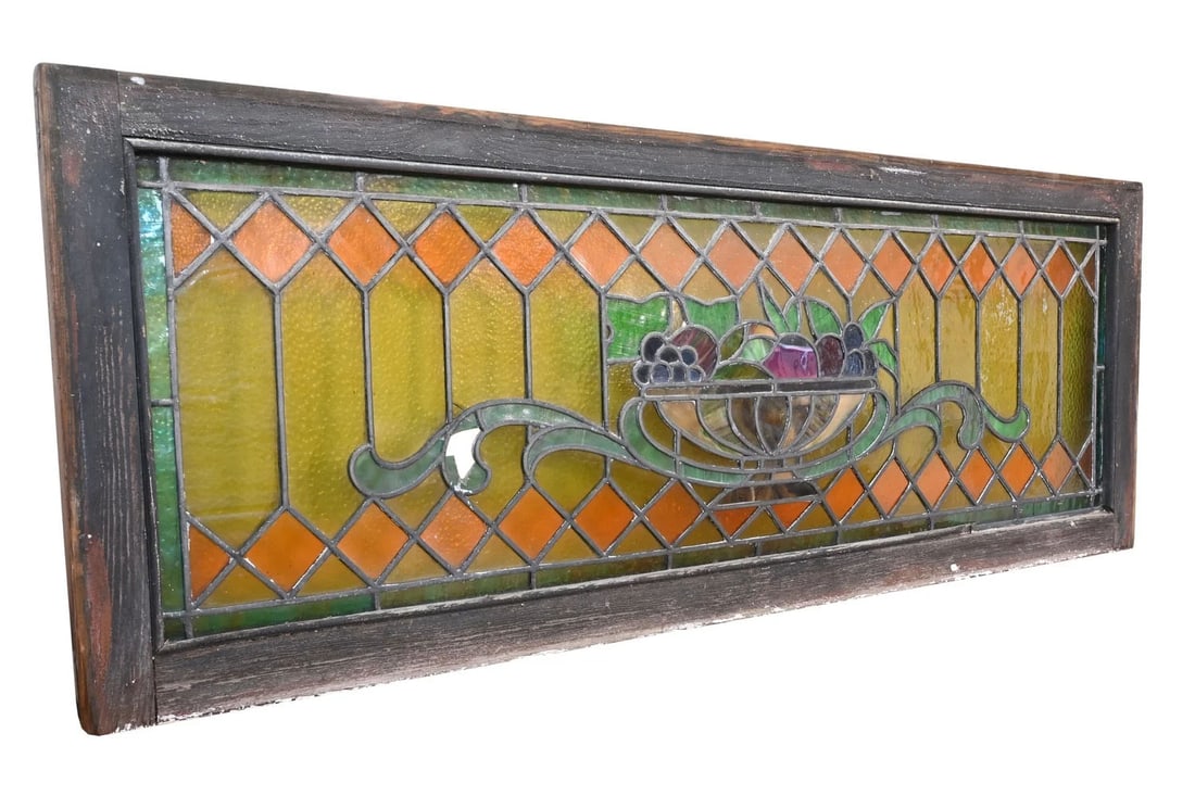 Stained glass transom window with fruit (1 of 2)