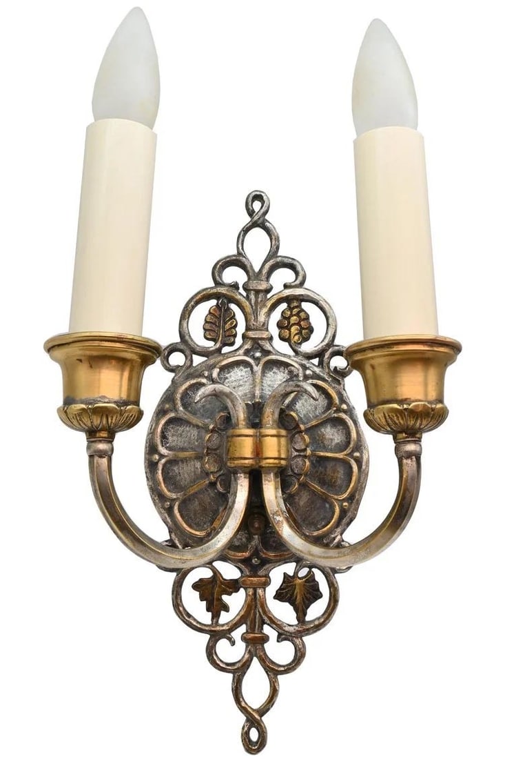 Oscar Bach signed two tone two candle sconce (1 of 2)