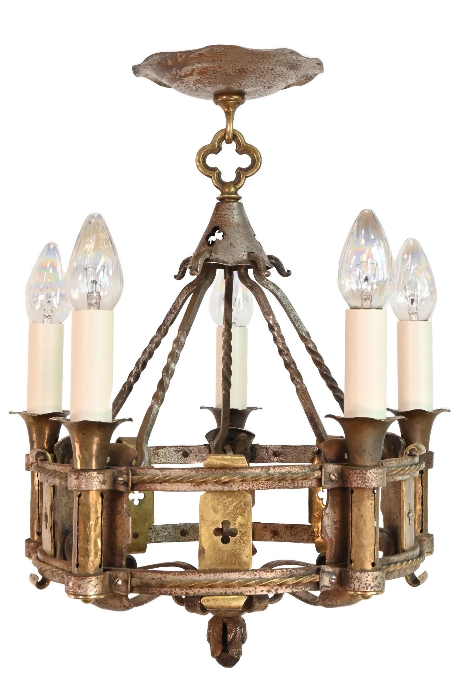 Iron and brass five candle tudor chandelier (1 of 2)