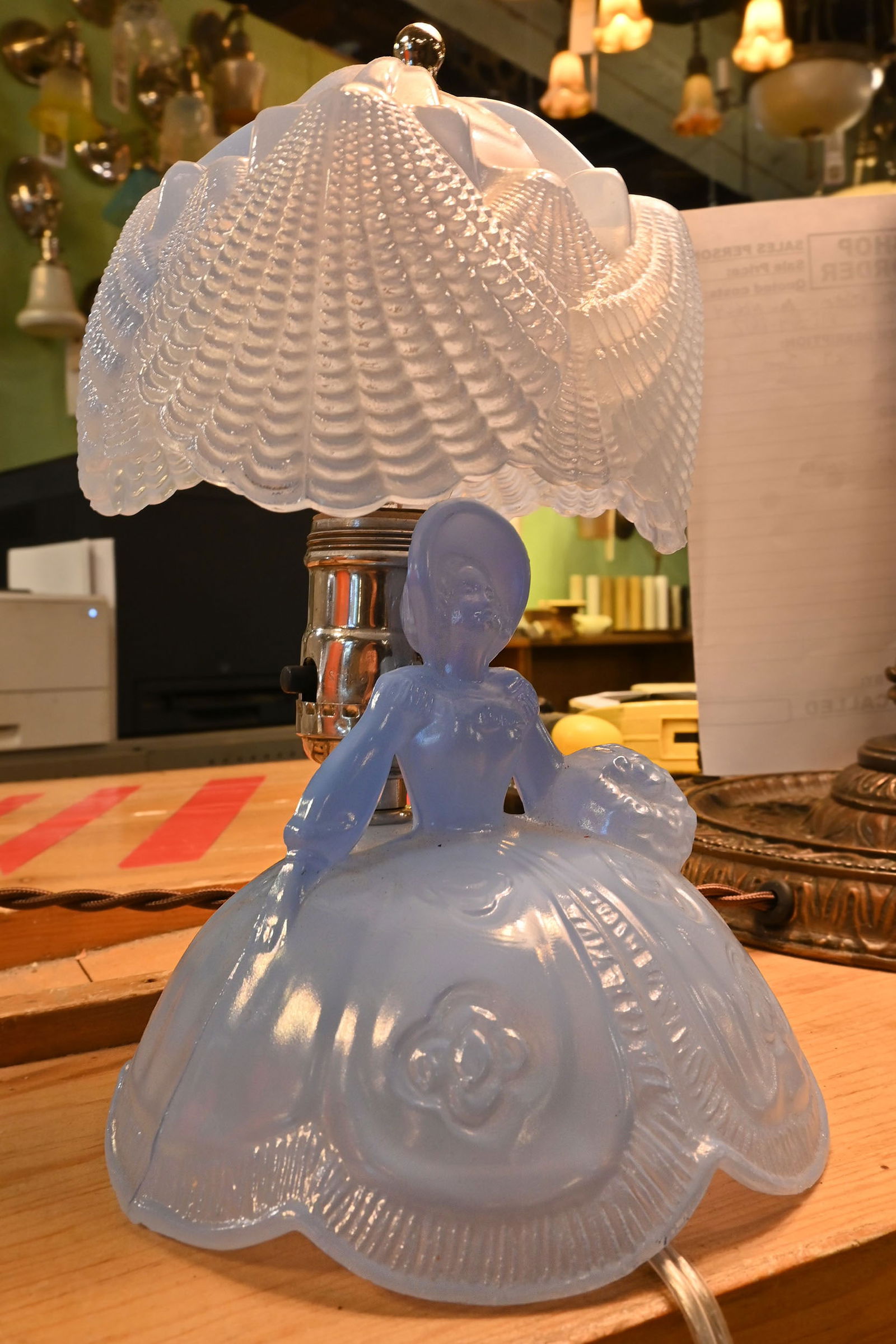 Blue glass lady with parasol table lamp (1 of 2)