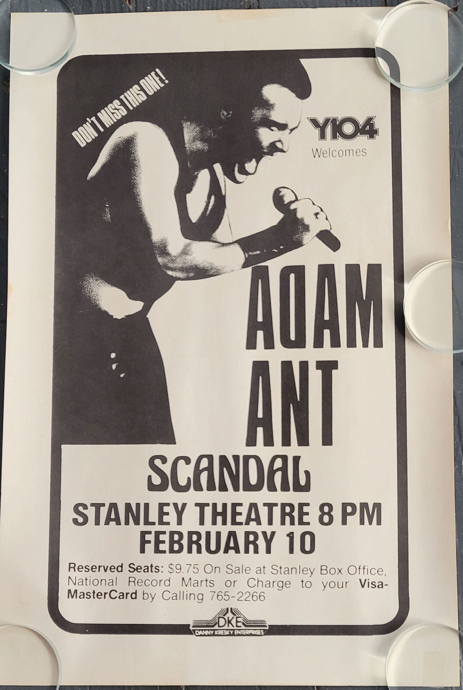 Adam Ant Live Stanley Theatre Concert Promo Poster Lithograph 1983 (1 of 2)