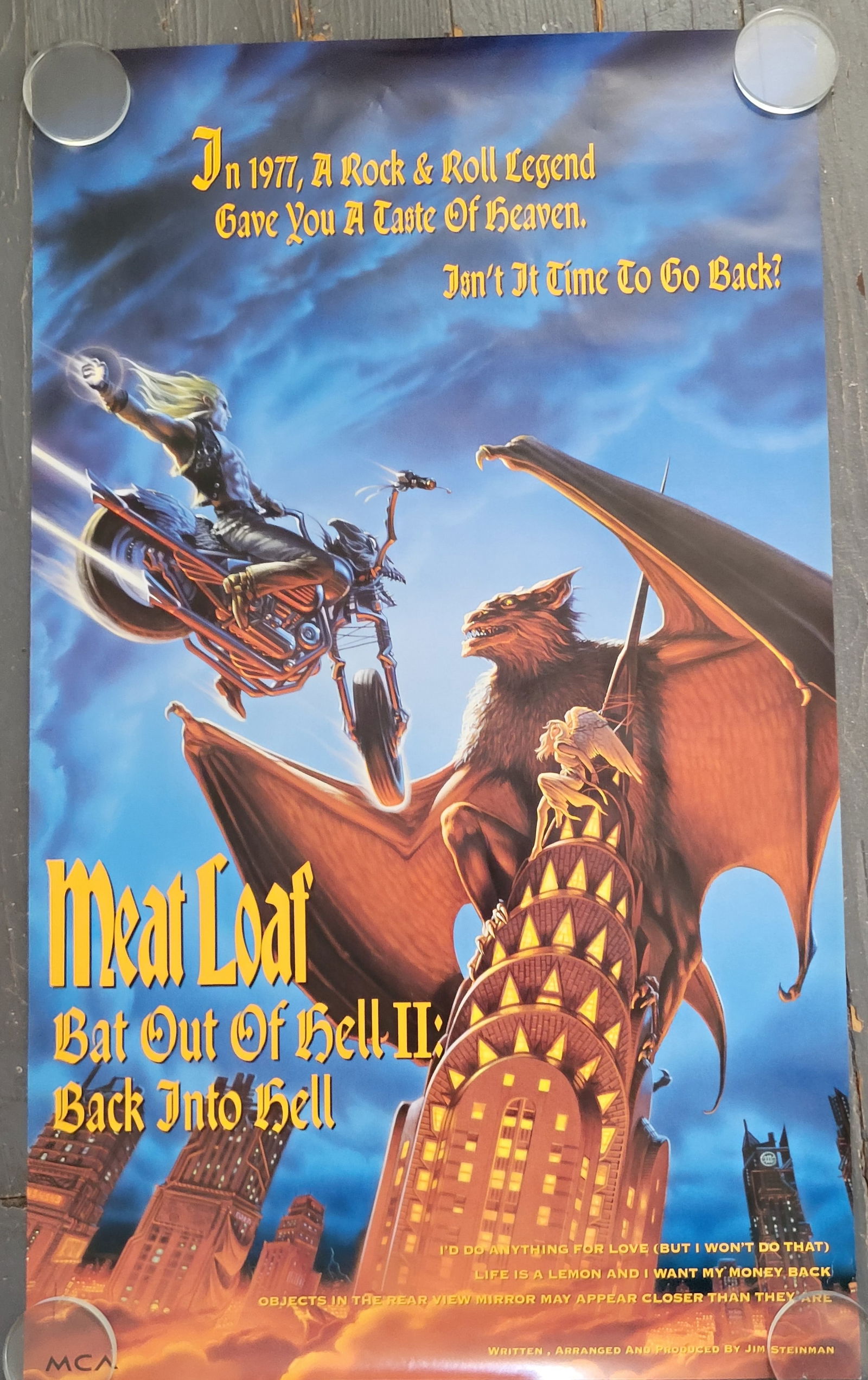 Meat Loaf Bat Out Of Hell II Promo Poster 1993: 30x19