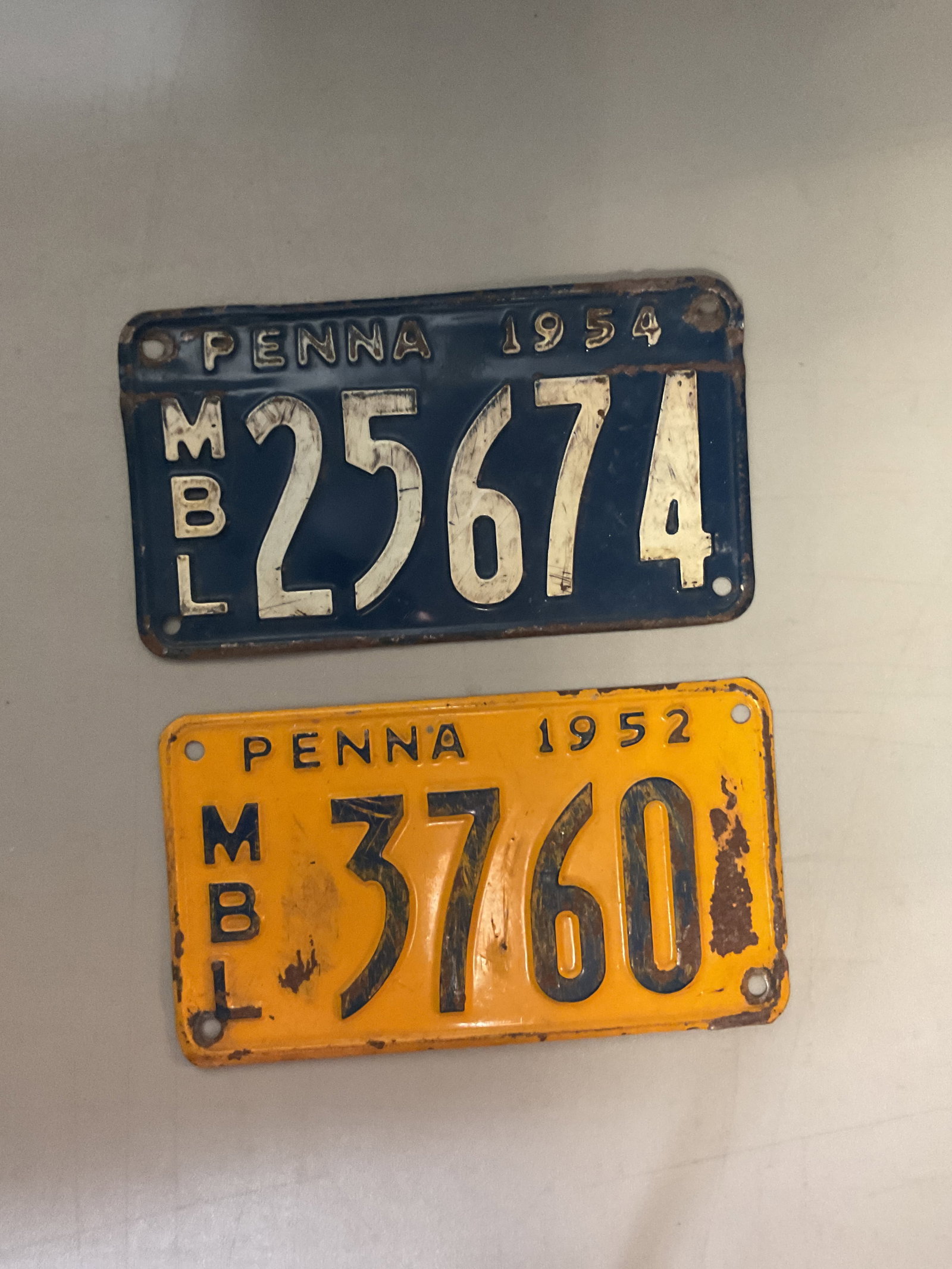 Vintage 1954 and 1952 Pennsylvania Motor Boat License Plates: Vintage 1952 and 1954 Pennsylvania motorboat license plates