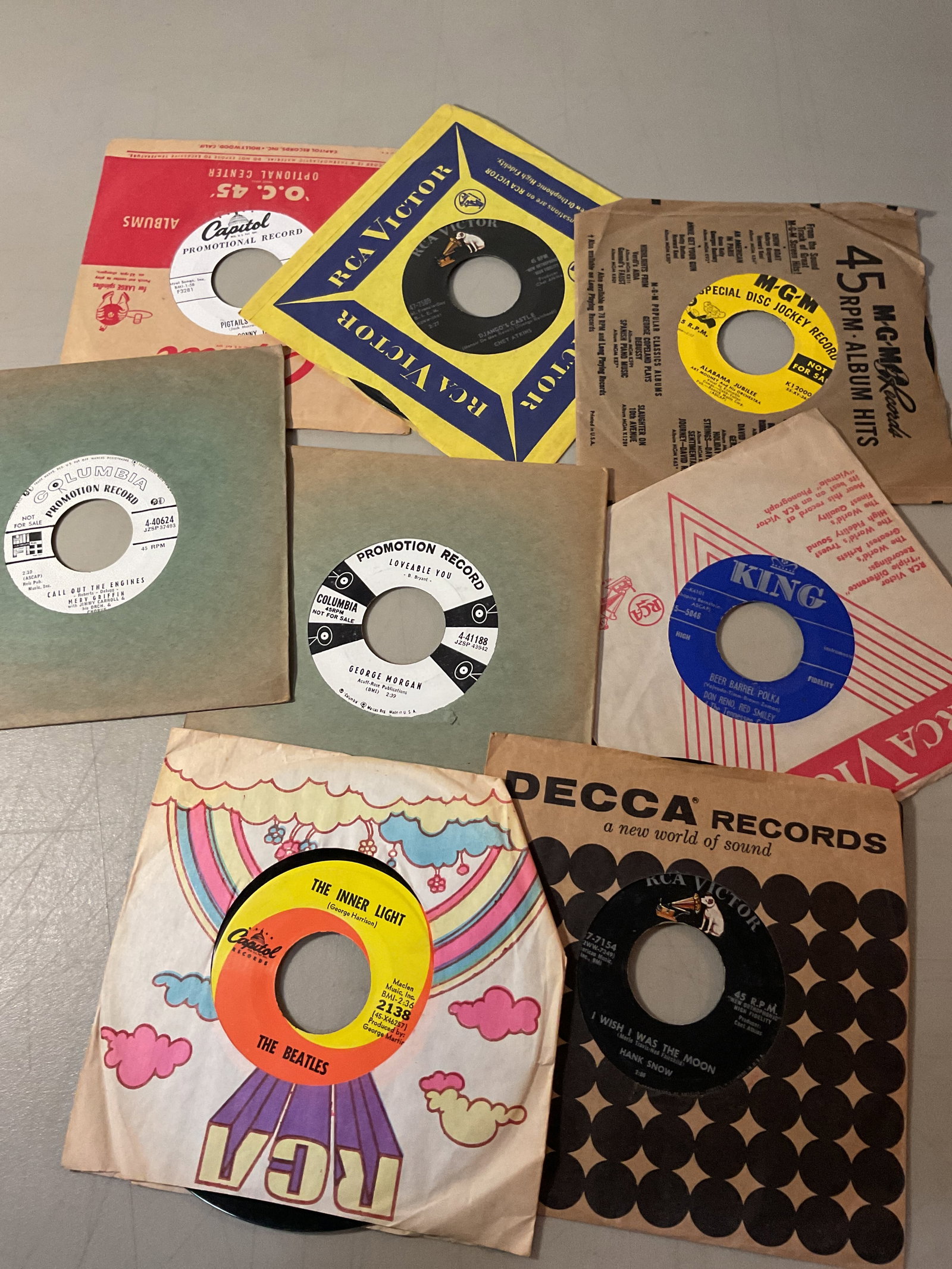 Lot of 45 rpm vinyl records: All play and graded VG to EXCMost came from a radio station and many collections