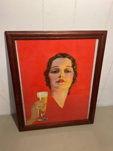Vintage Art Deco Beer Girl Lithograph: 22x18&rdquo;
