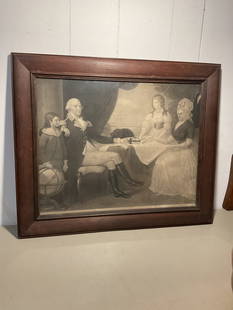 Antique 1845 Washington family Engraving by John Sartain: Antique 1845 George Washington and family engraving by John Sartain based on the 1796 Washington family painting by Edward Savage features George and Martha, Washington as well as Martha’s two child