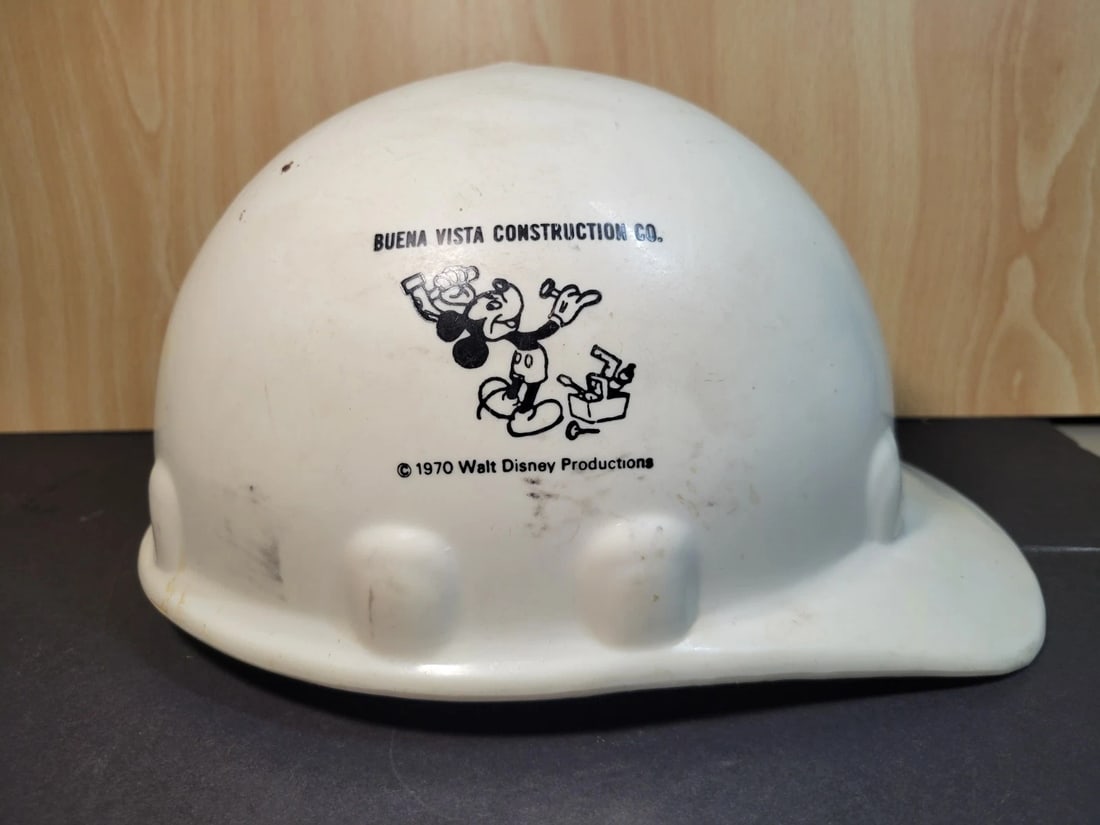 Vintage 1970 Buena Vista Mickey Mouse Construction Hat Disney: Vintage 1970 Buena Vista Mickey Mouse Construction Hat. Areas of wear as pictured but overall nice vintage condition