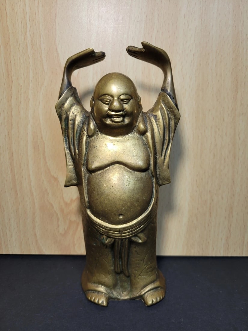 Vintage Brass Happy Buddha With Raised Arms Statue (1 of 4)