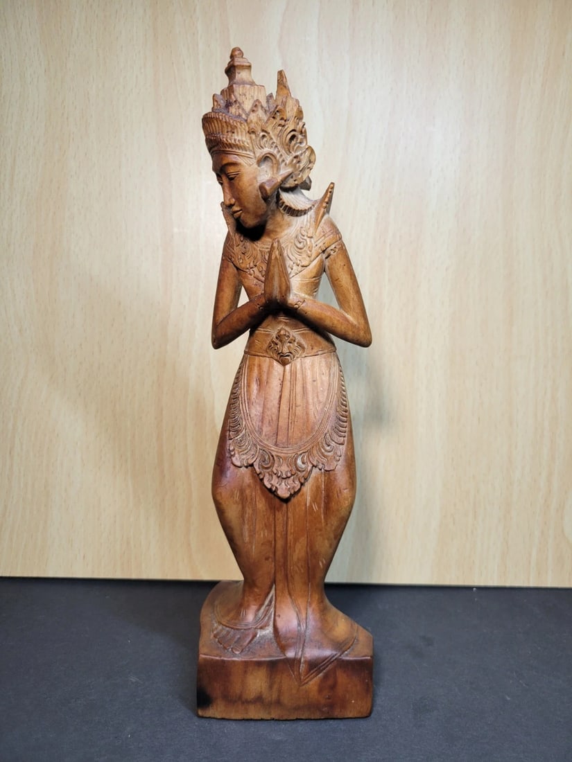 Vintage Balinese 12” Carved Wooden Indonesian Goddess Statue (1 of 4)