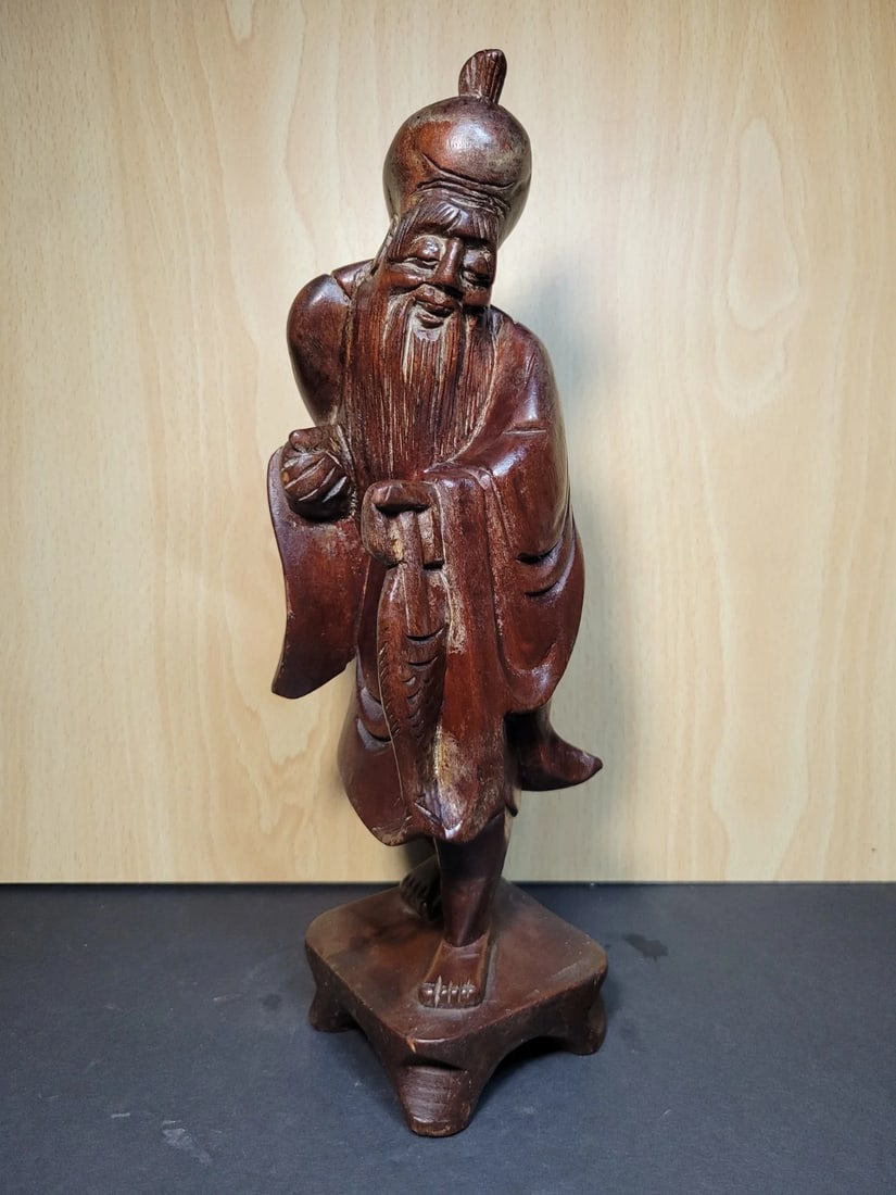 Vintage Hand Carved Wood Shou Lao God Of Longevity Statue Figure (1 of 4)