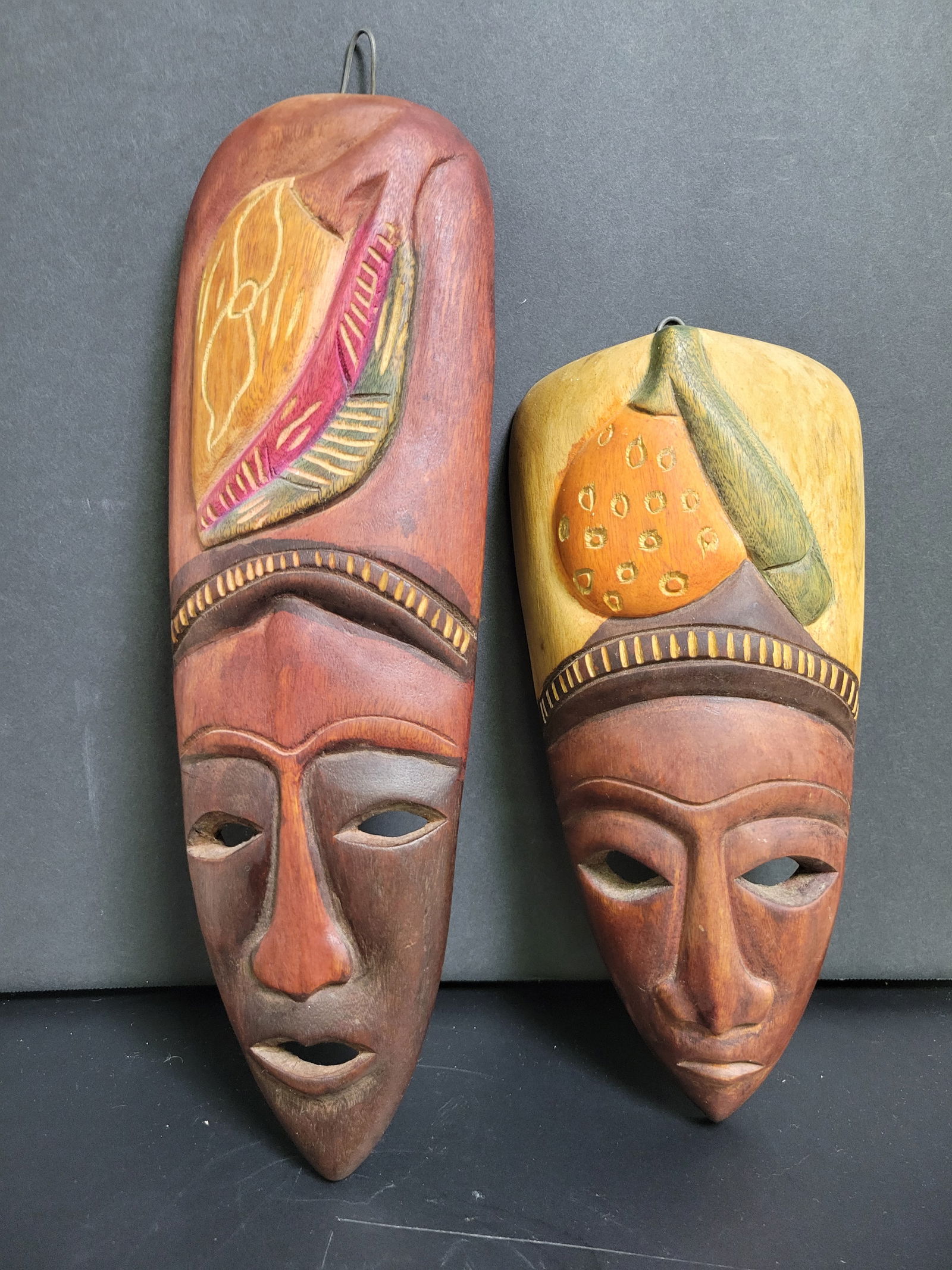 Vintage Wood Carved African Mask: From Africa Tallest is approx 12”
