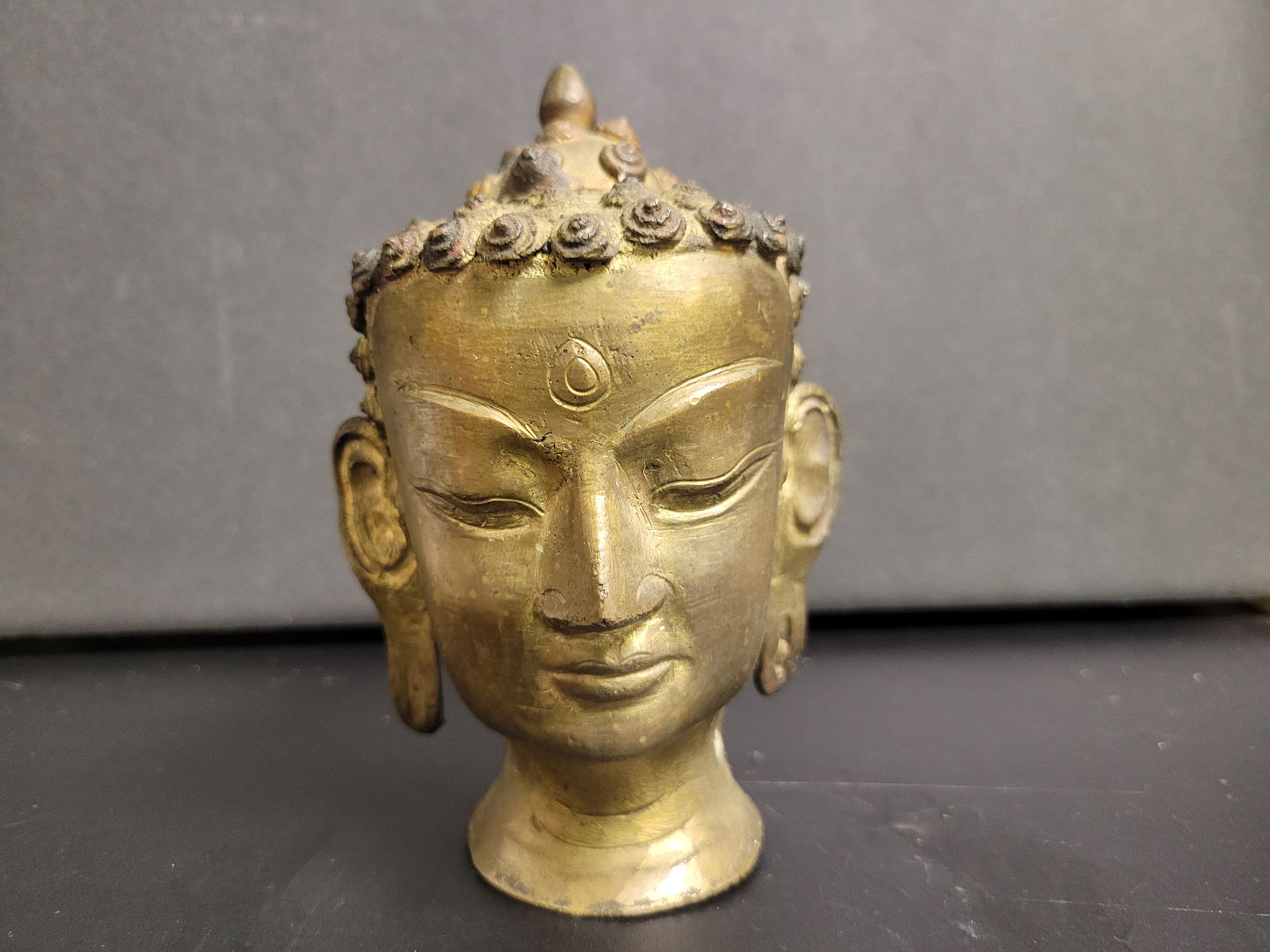 Vintage brass Buddha head bust: 5.5x3”