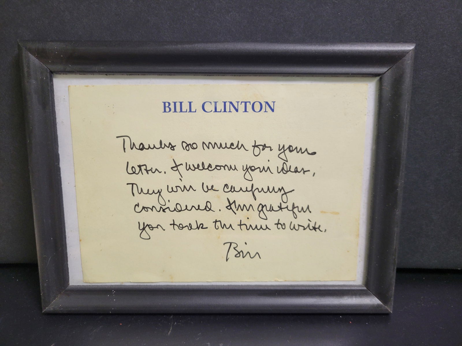 Bill Clinton Thank You Note: 8”No coa