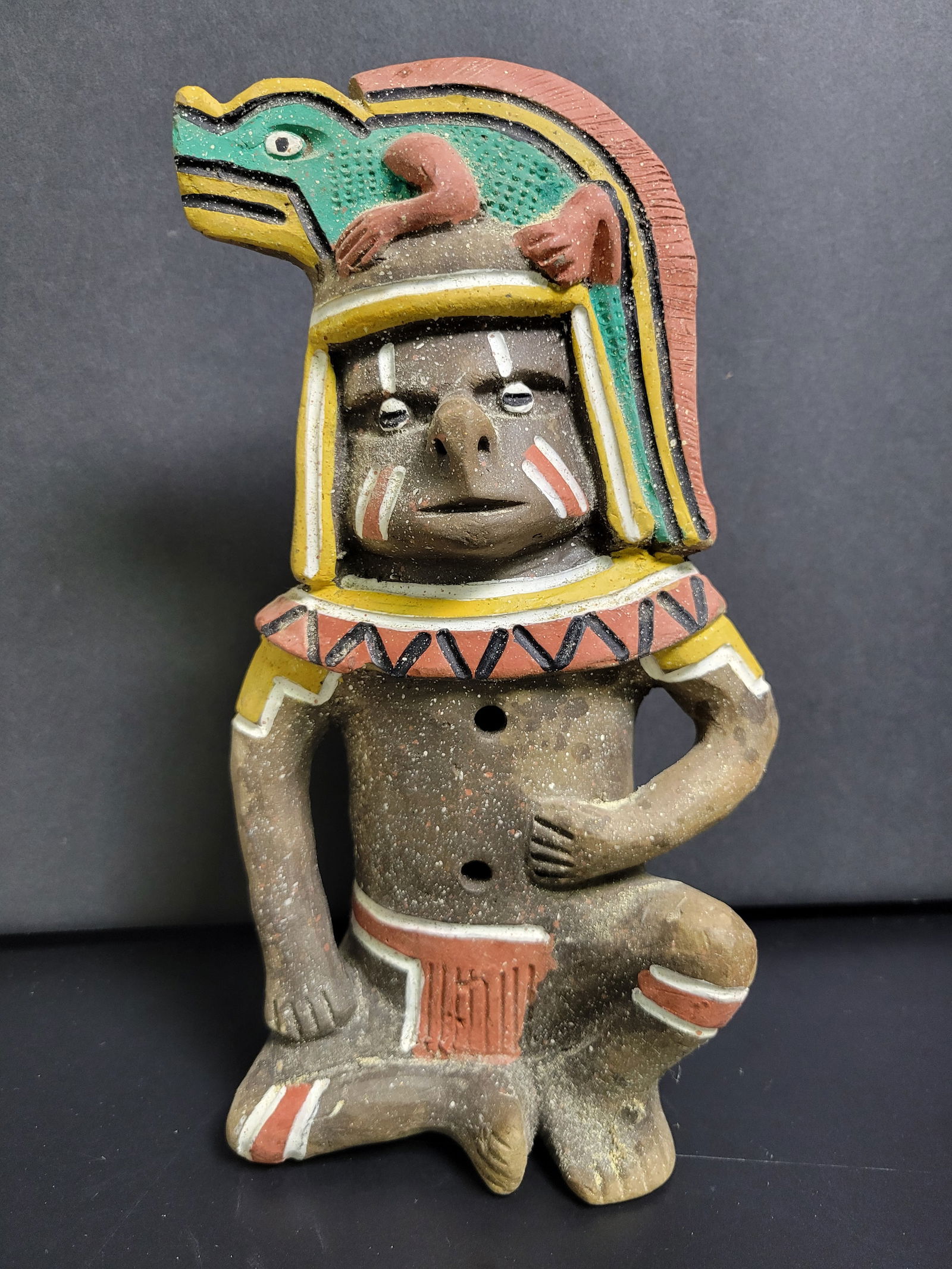 Folk Art Aztec Whistle: 9.5x5”