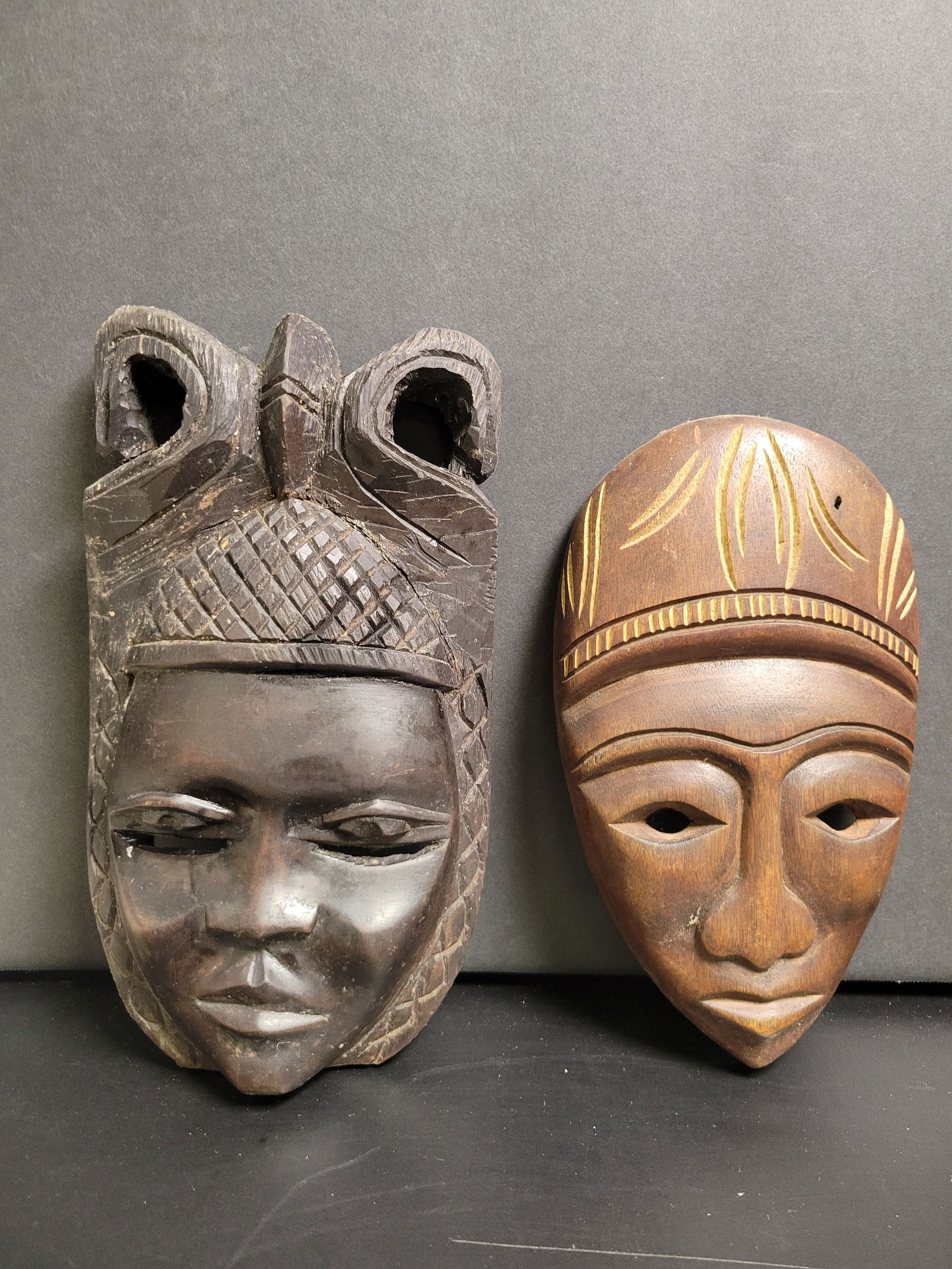 Hand Carved African Tribal Mask Lot: Largest is 9x5” approx