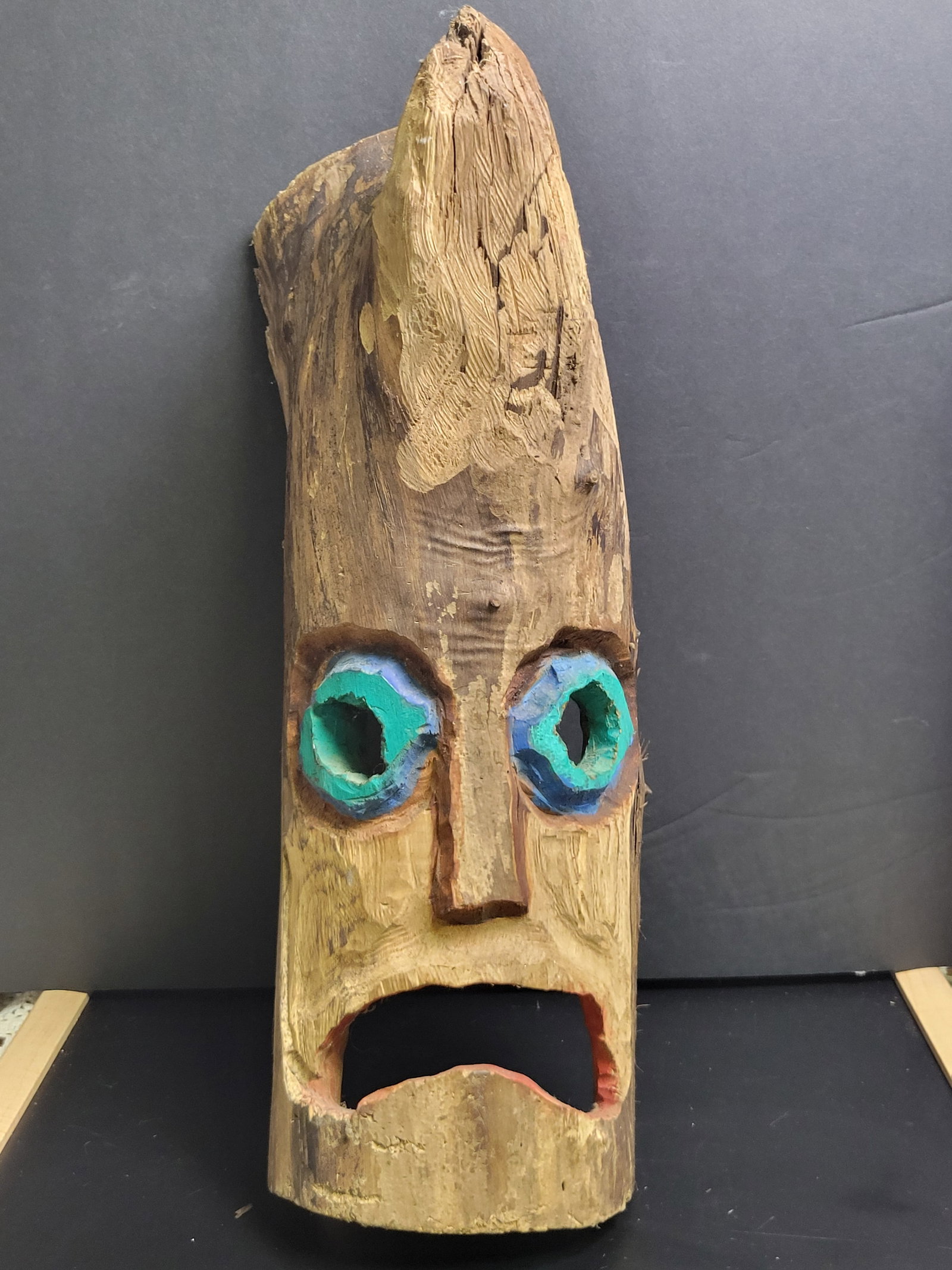 Folk Art Wood Carved Tiki: Approx 16x5”