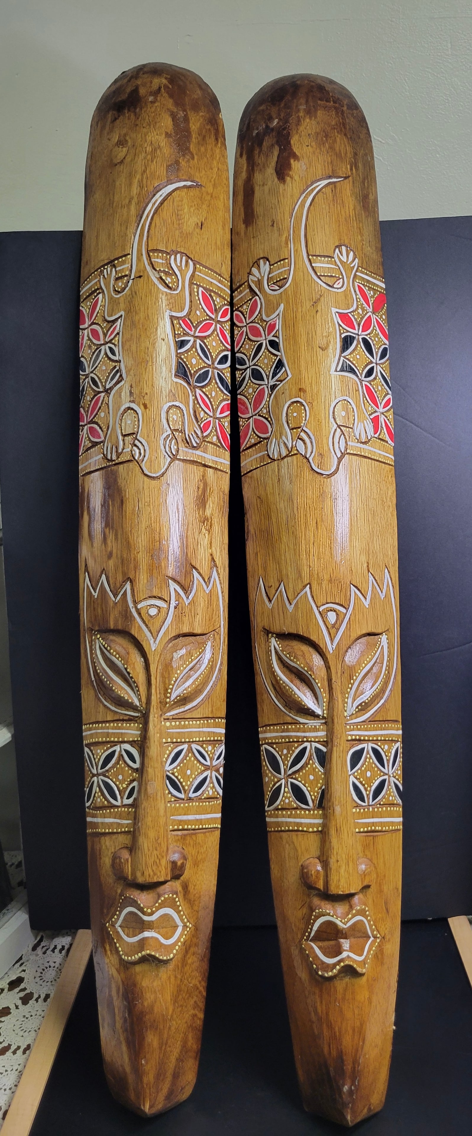 Wood Hand Carved Indonesian Tribal Wall Mask Large: 36.5x5”