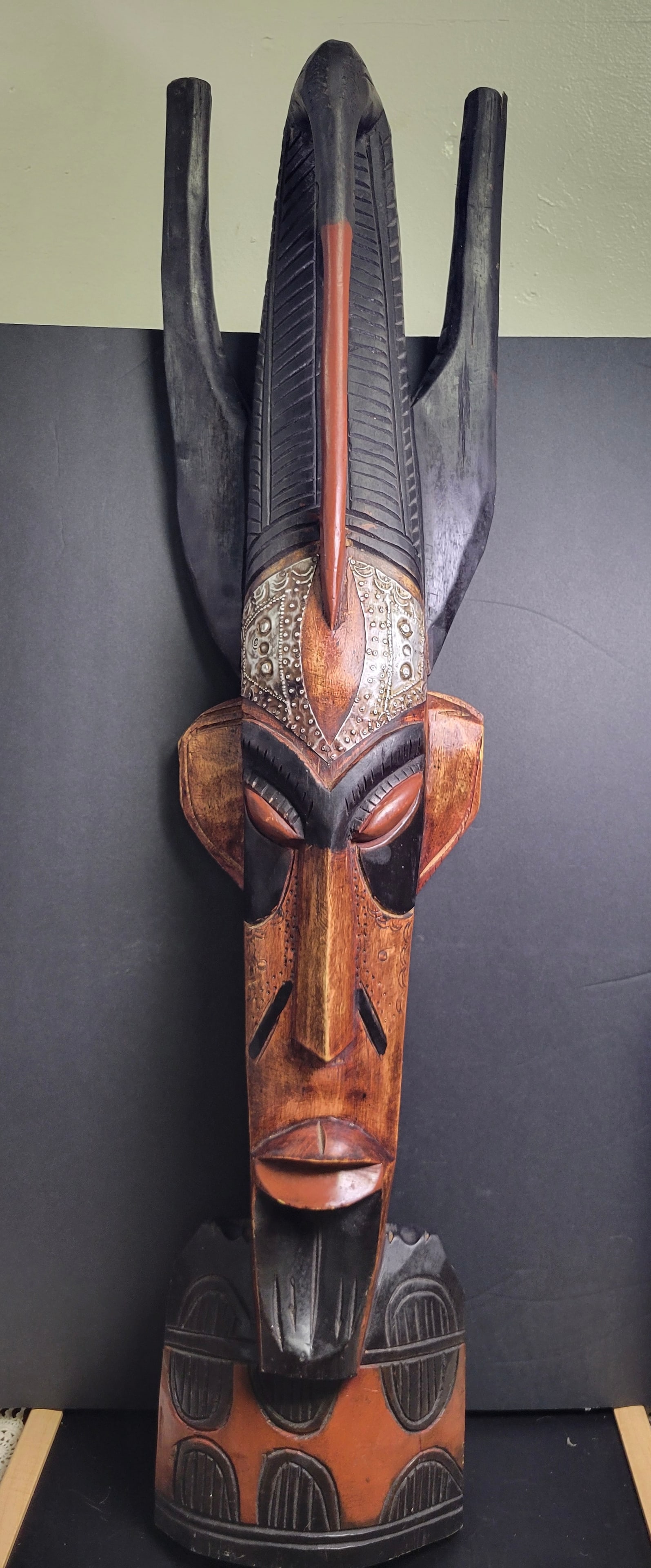 Vintage Large Wood Carved African Tribal Mask Wall Art (1 of 7)