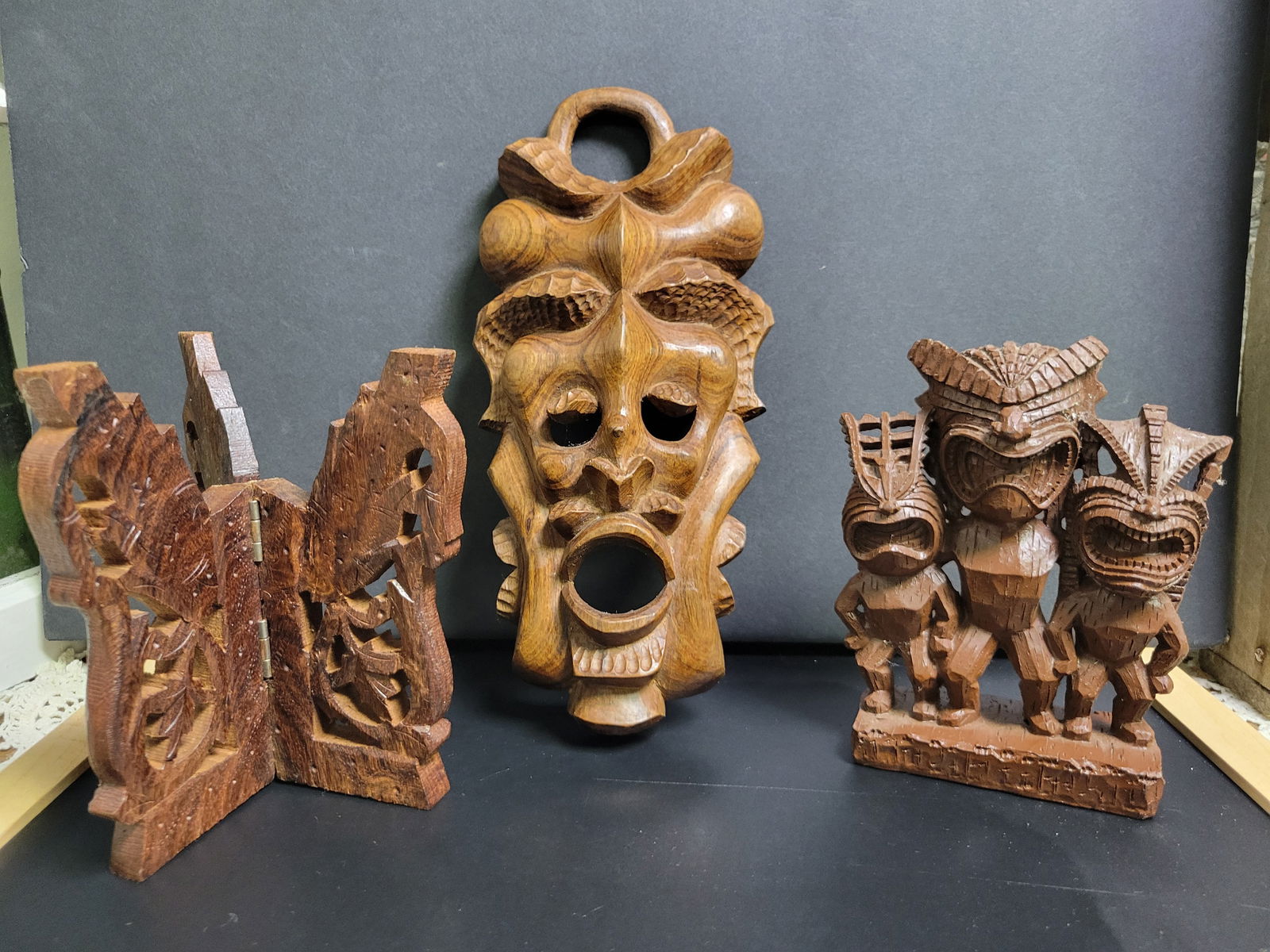 Vintage Polynesian Tiki Lot Wood: Material Wood Largest piece is 9”