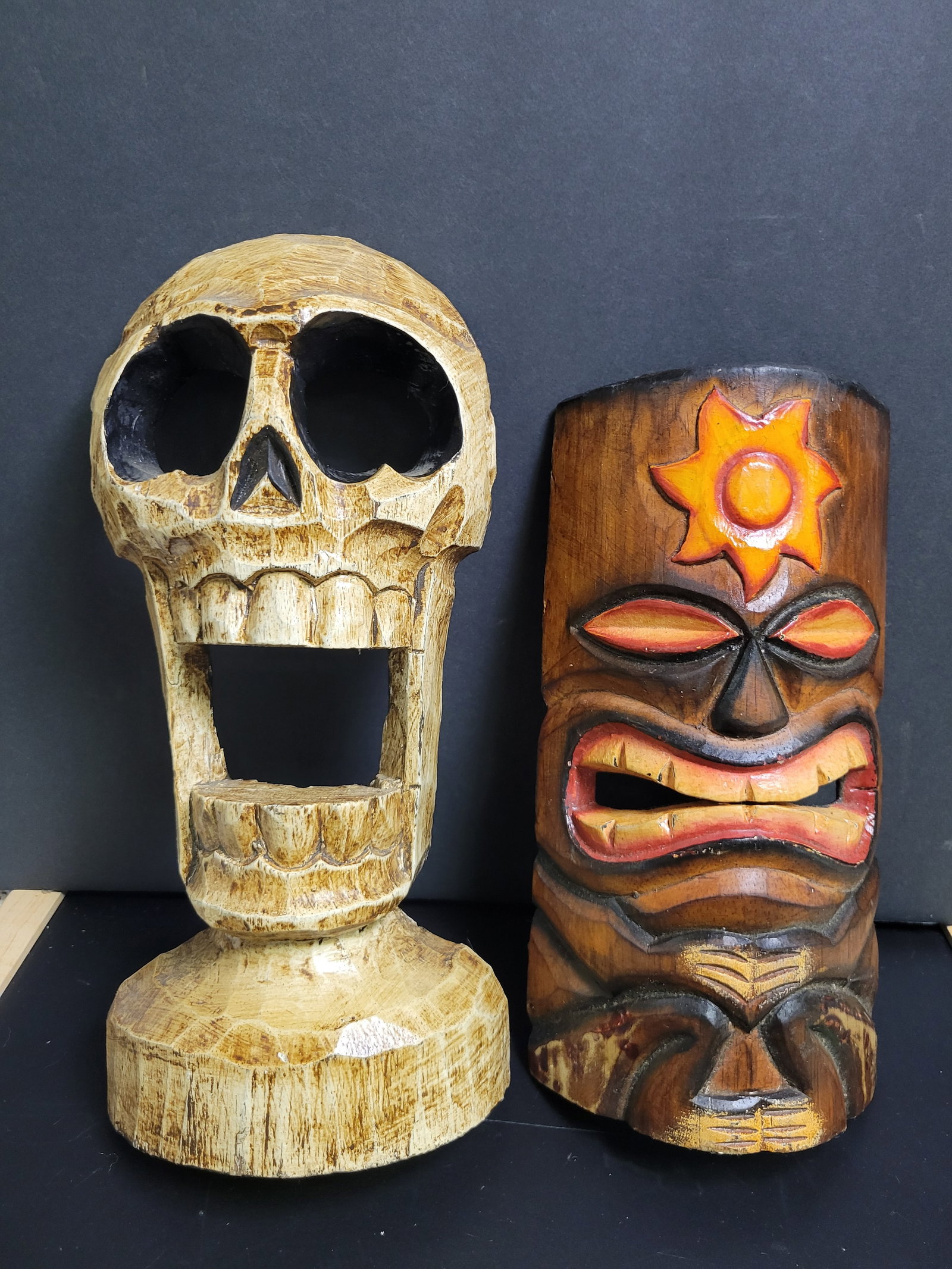 Polynesian Hand Carved Wood Art Tiki: Tallest is 12x6”