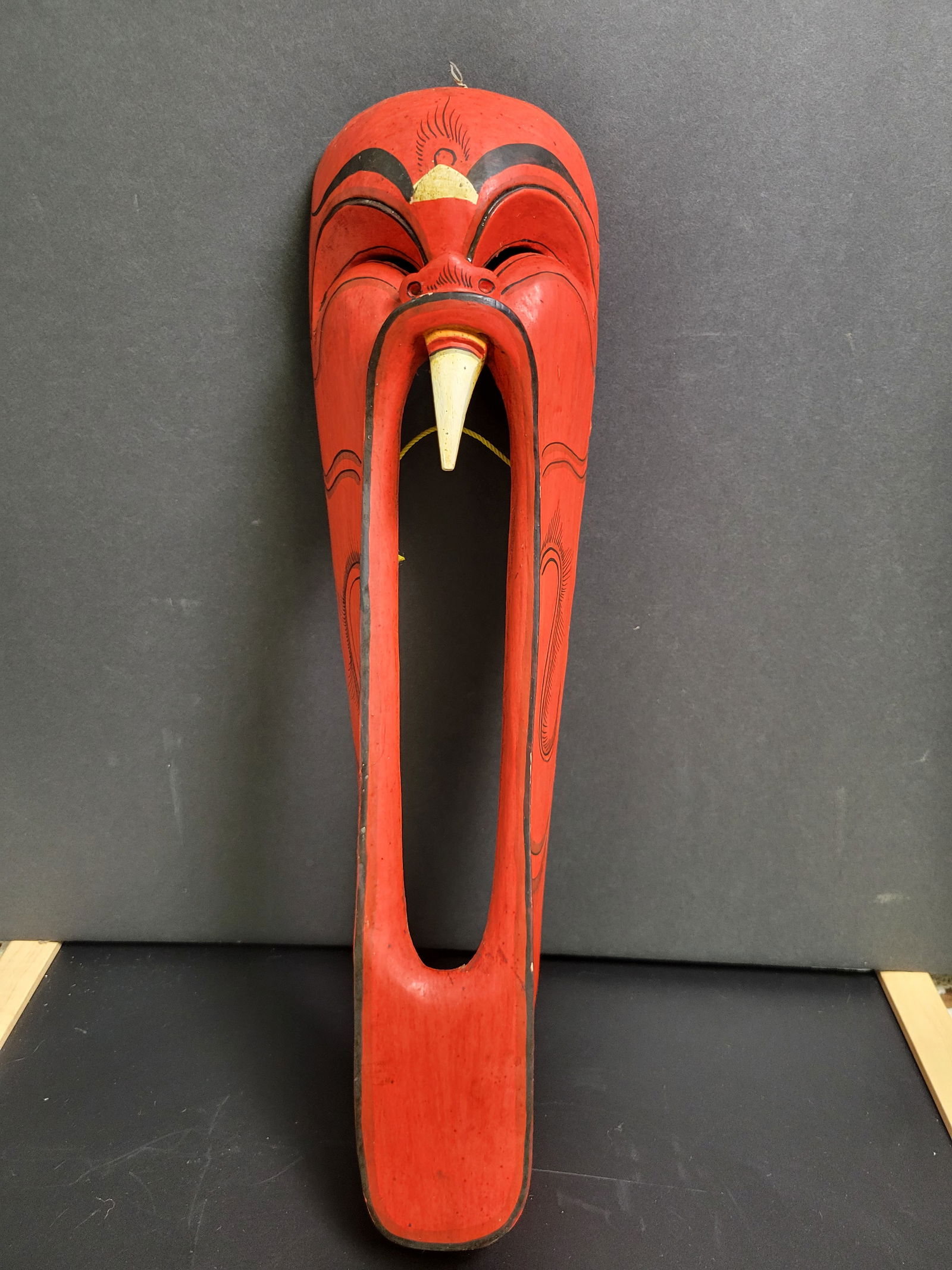 Indonesian Hand Carved Wood Screaming Demon Mask: 15x4.5”