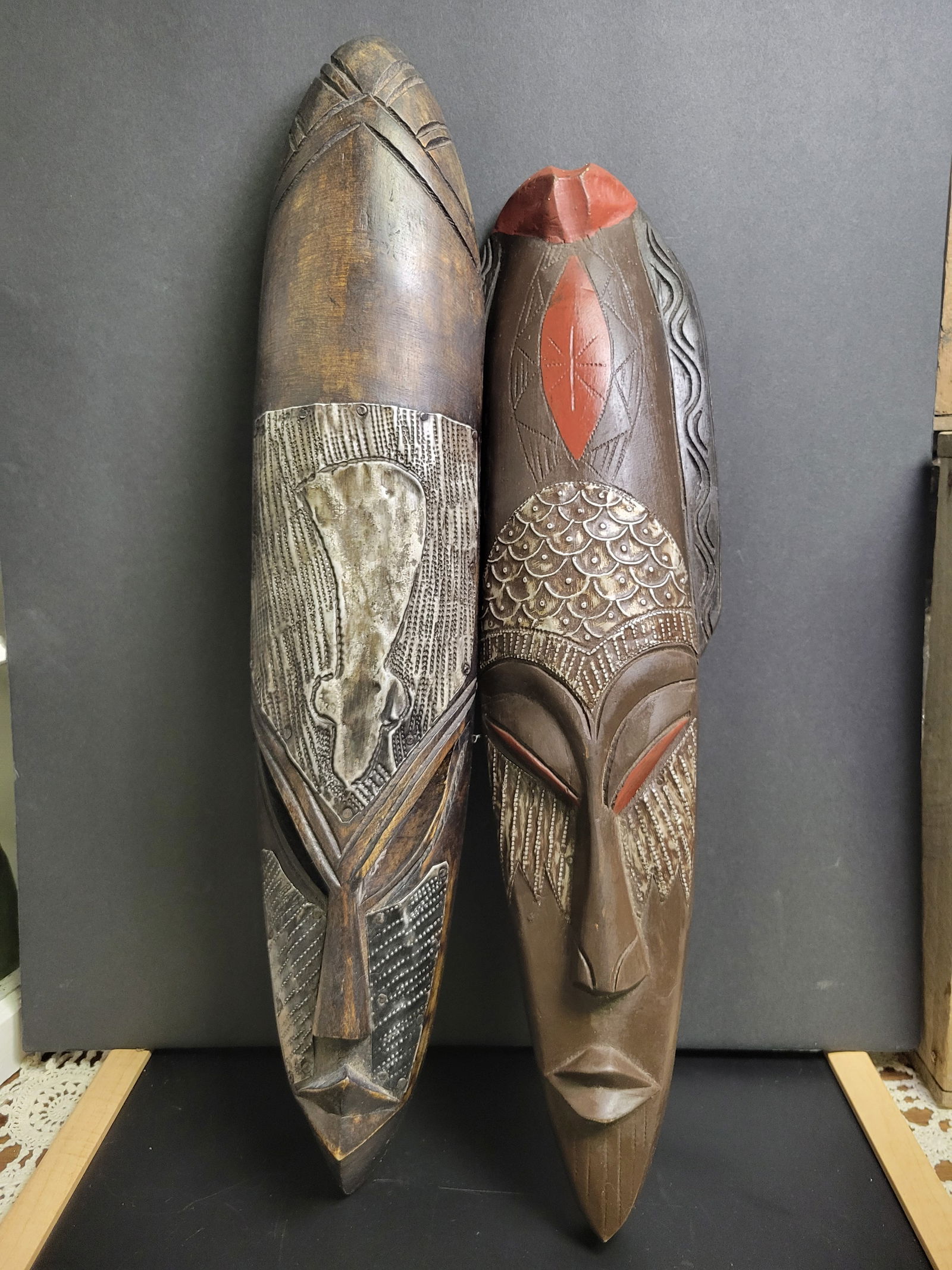 Vintage Hand Carved Wood Tribal Mask Ghana: 21x4.5”