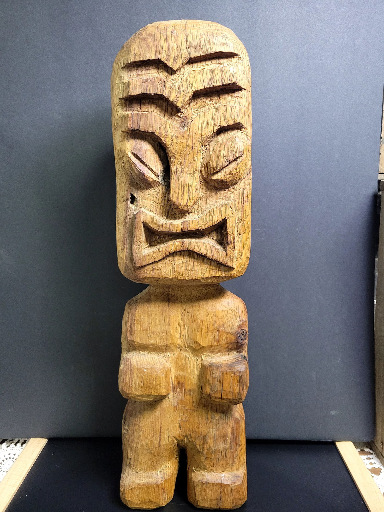 Folk Art Wood Carved Tiki Totem: 20x5.5”