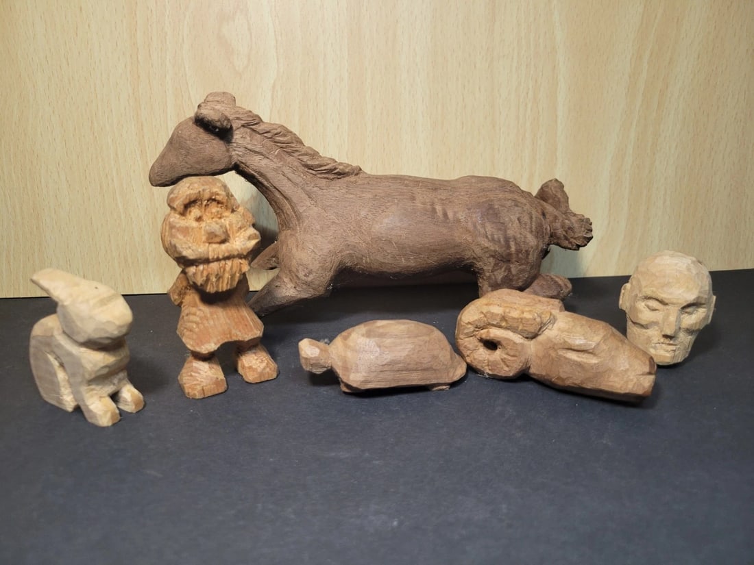 Folk Art Hand Carved Wood Sculpture Lot (1 of 3)