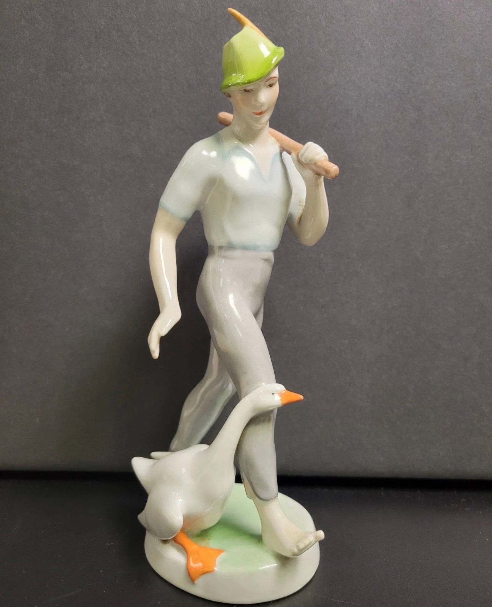 Hollohaza Porcelain Figure Mattie The Goose Boy: 9”