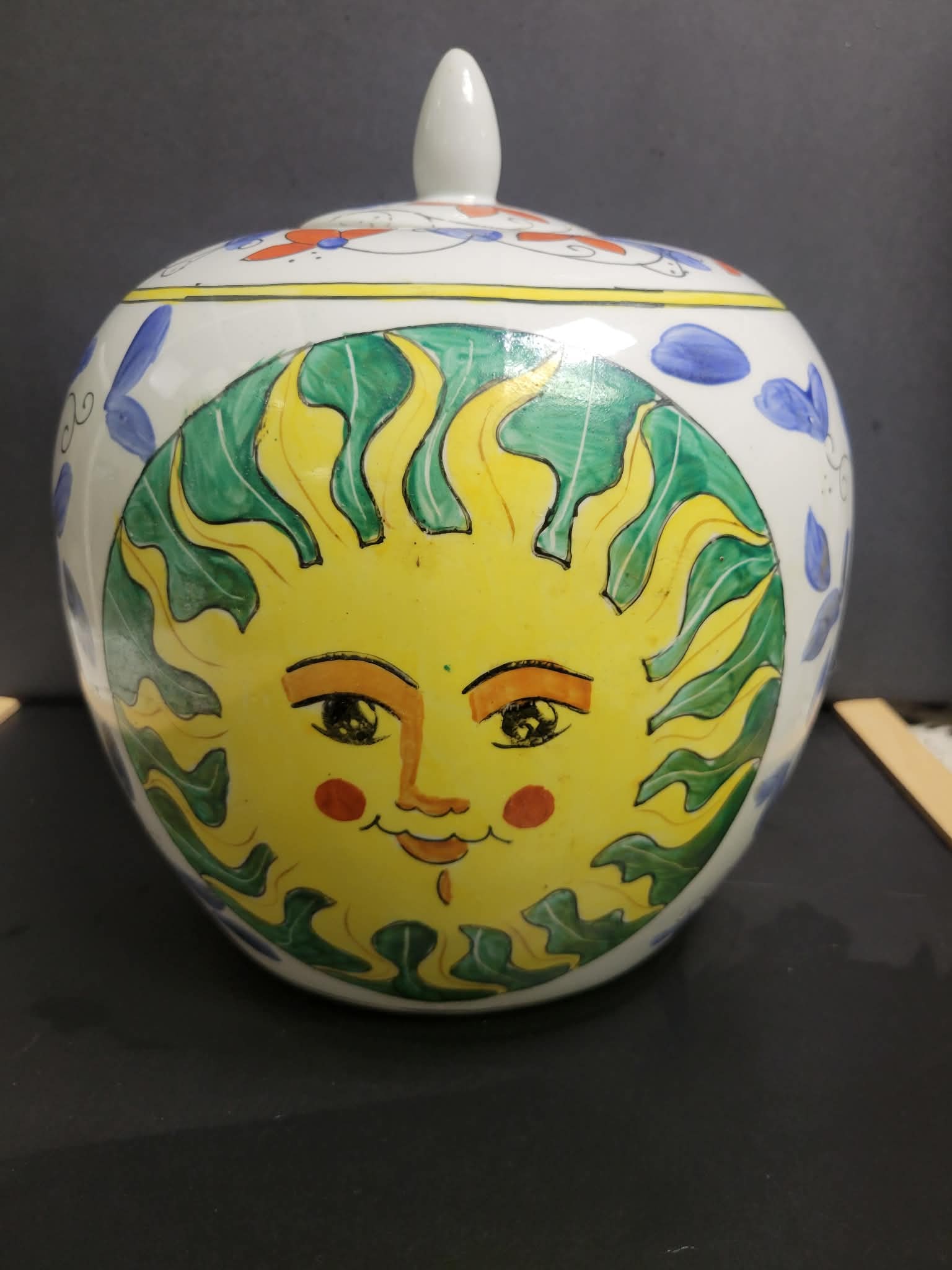 MCM Chinese WBI Porcelain Ginger Jar Hand Painted: 9.5x8”