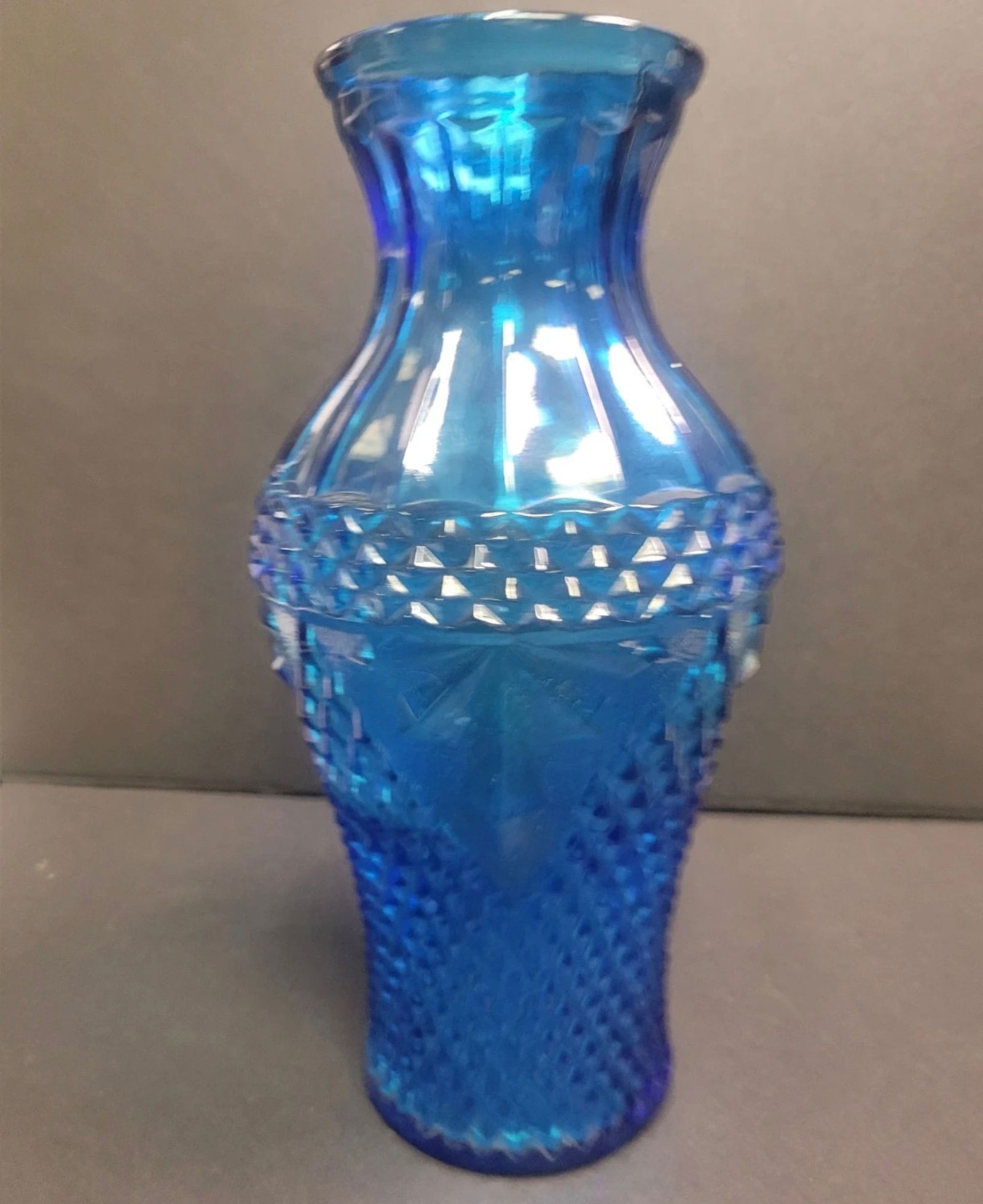Vintage MCM Empoli Pressed Glass Aqua Blue Vase: Approx 12”