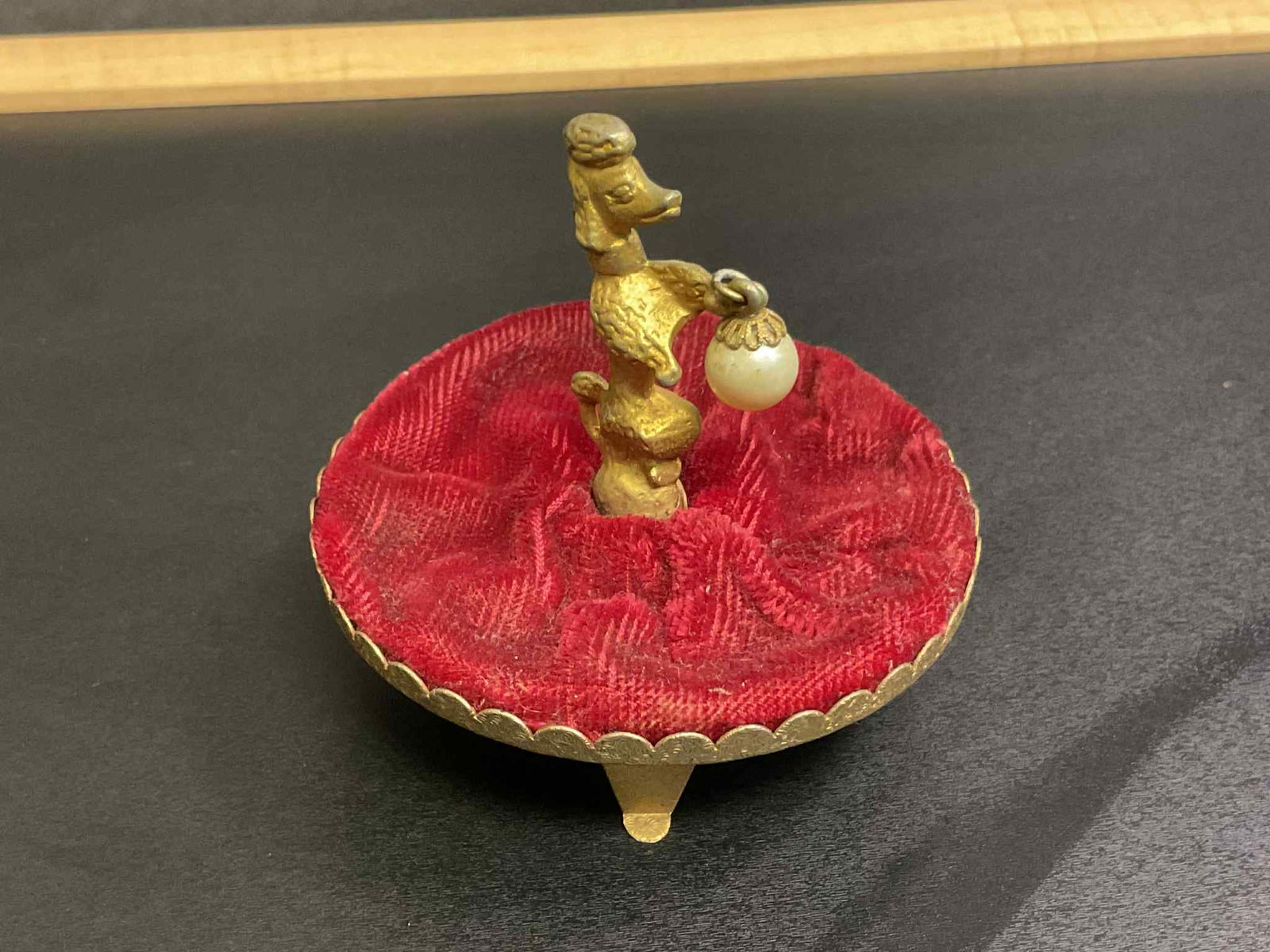 Vintage MCM Gold Tone French Poodle Pearl Florenza Pin Cushion (1 of 3)