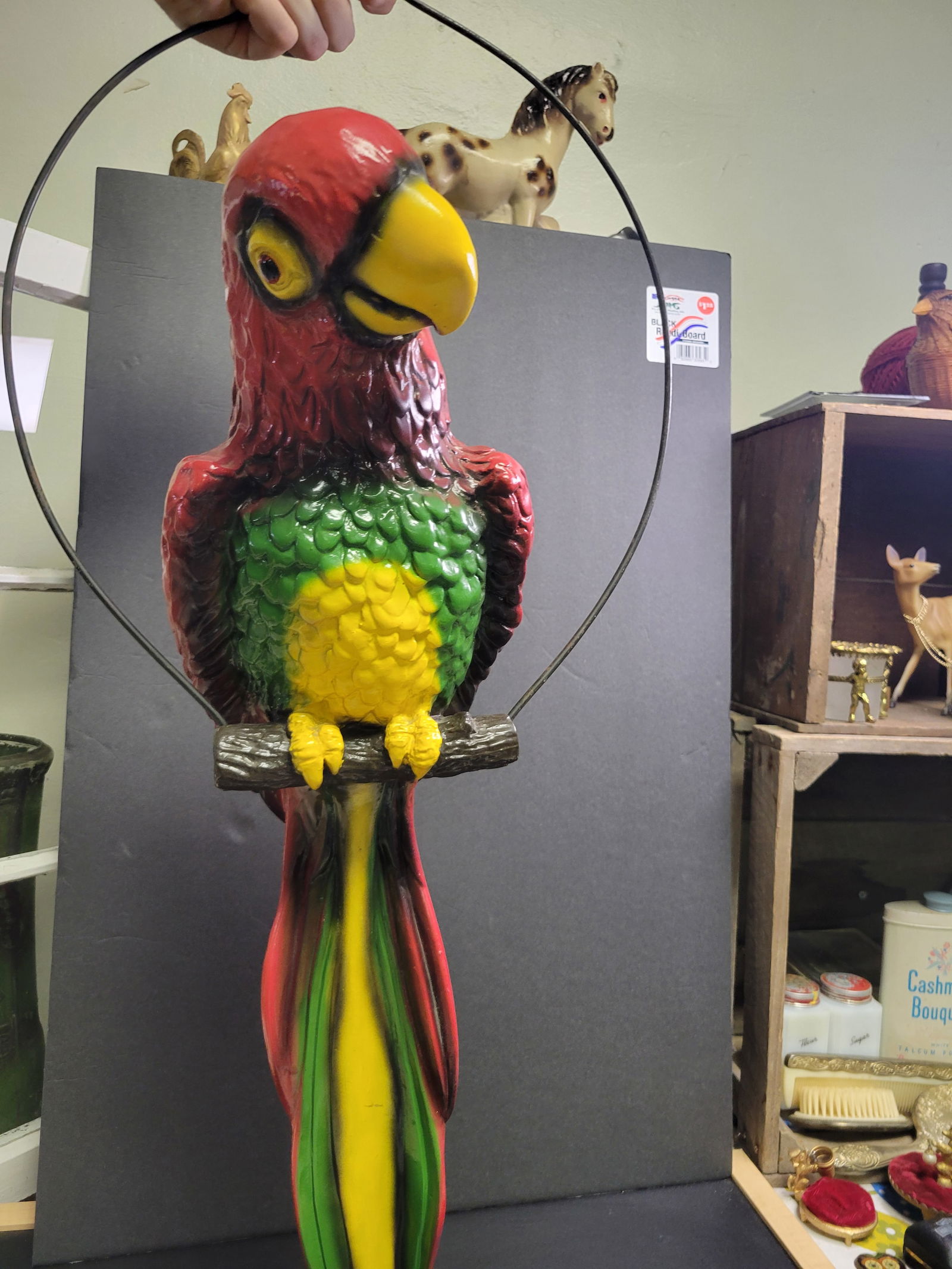 Vintage MCM Large 24” Hanging Parrot 1960s Hard Plastic Resin: 24” 31” with ring