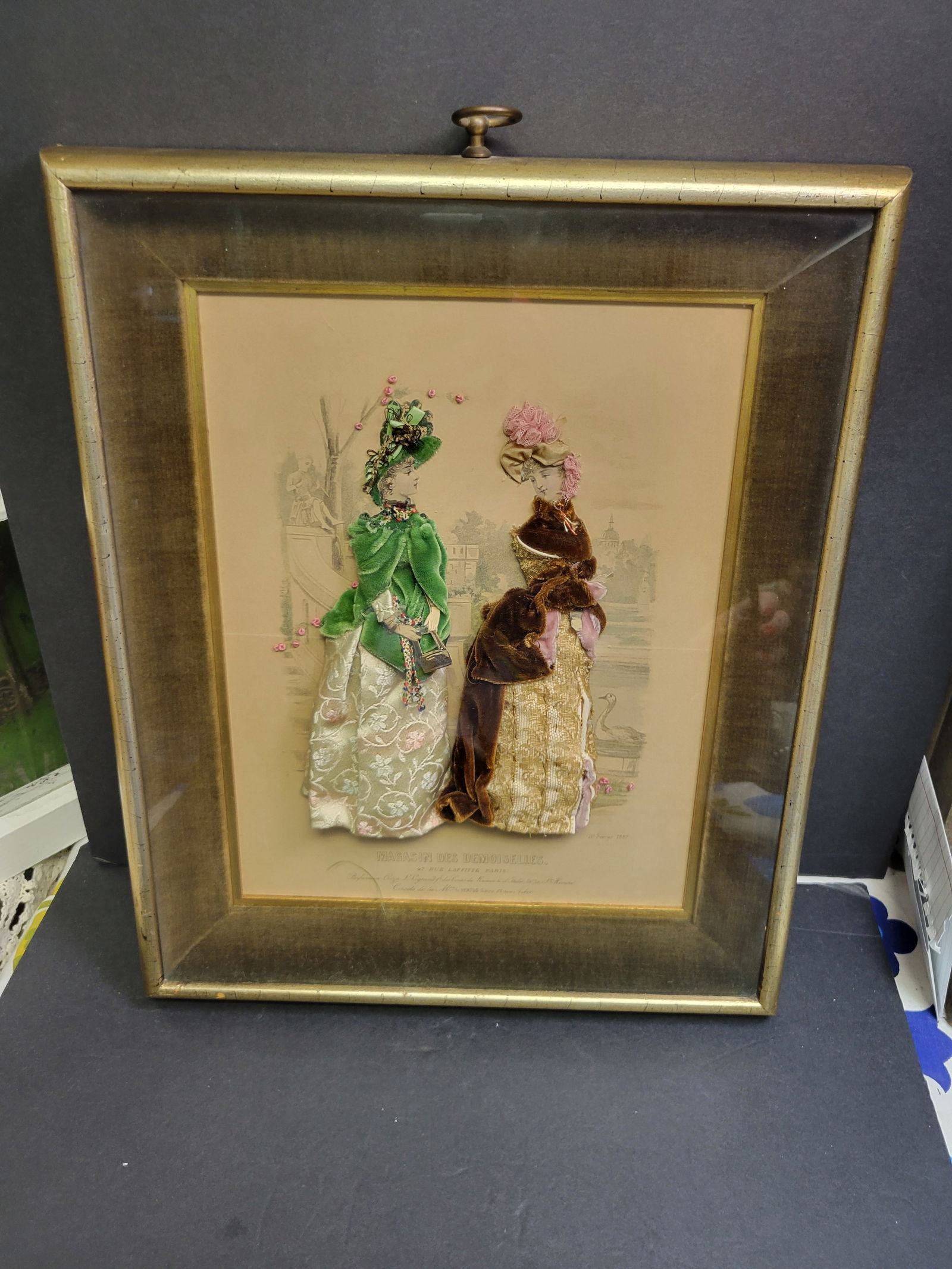 Antique La Mode French Fashion Shadow Box Frame: 17x14