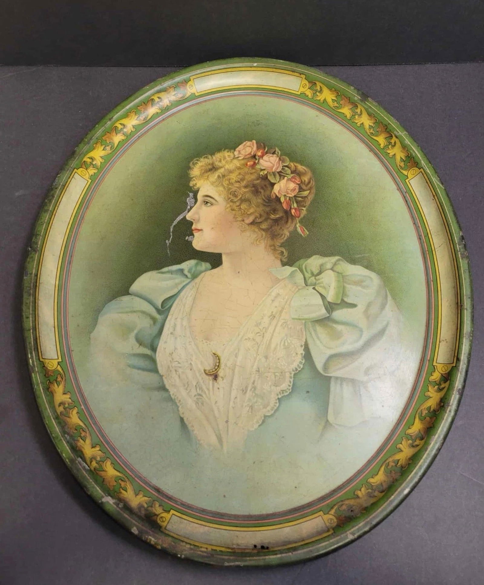 Antique Tin Litho Charger: 16x13