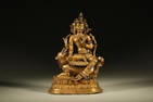 Qing Dynasty copper gilt riding roar Guanyin sitting statue