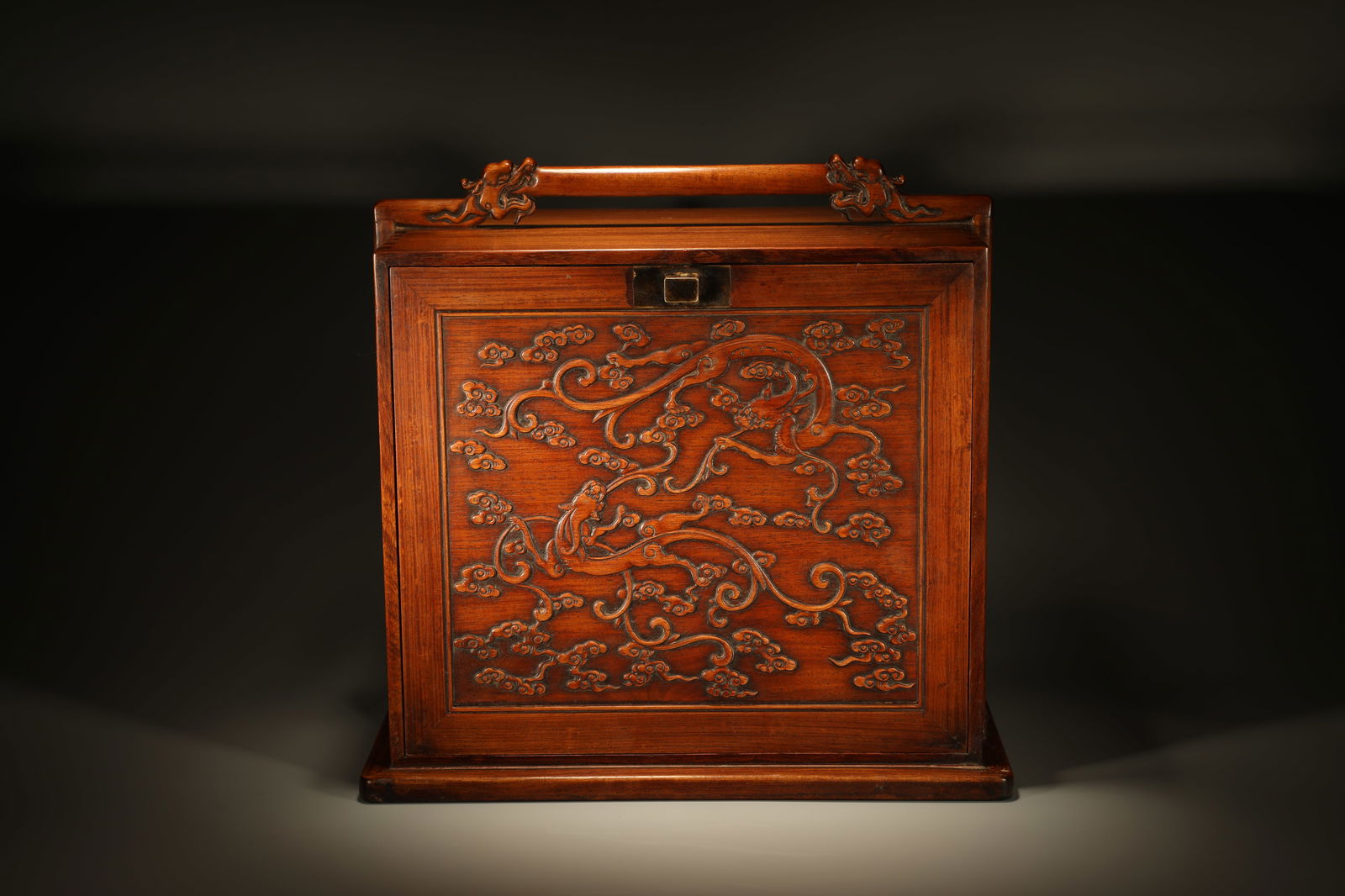 Qing Dynasty yellow pear carved dragon patterned suitcase (1 of 6)
