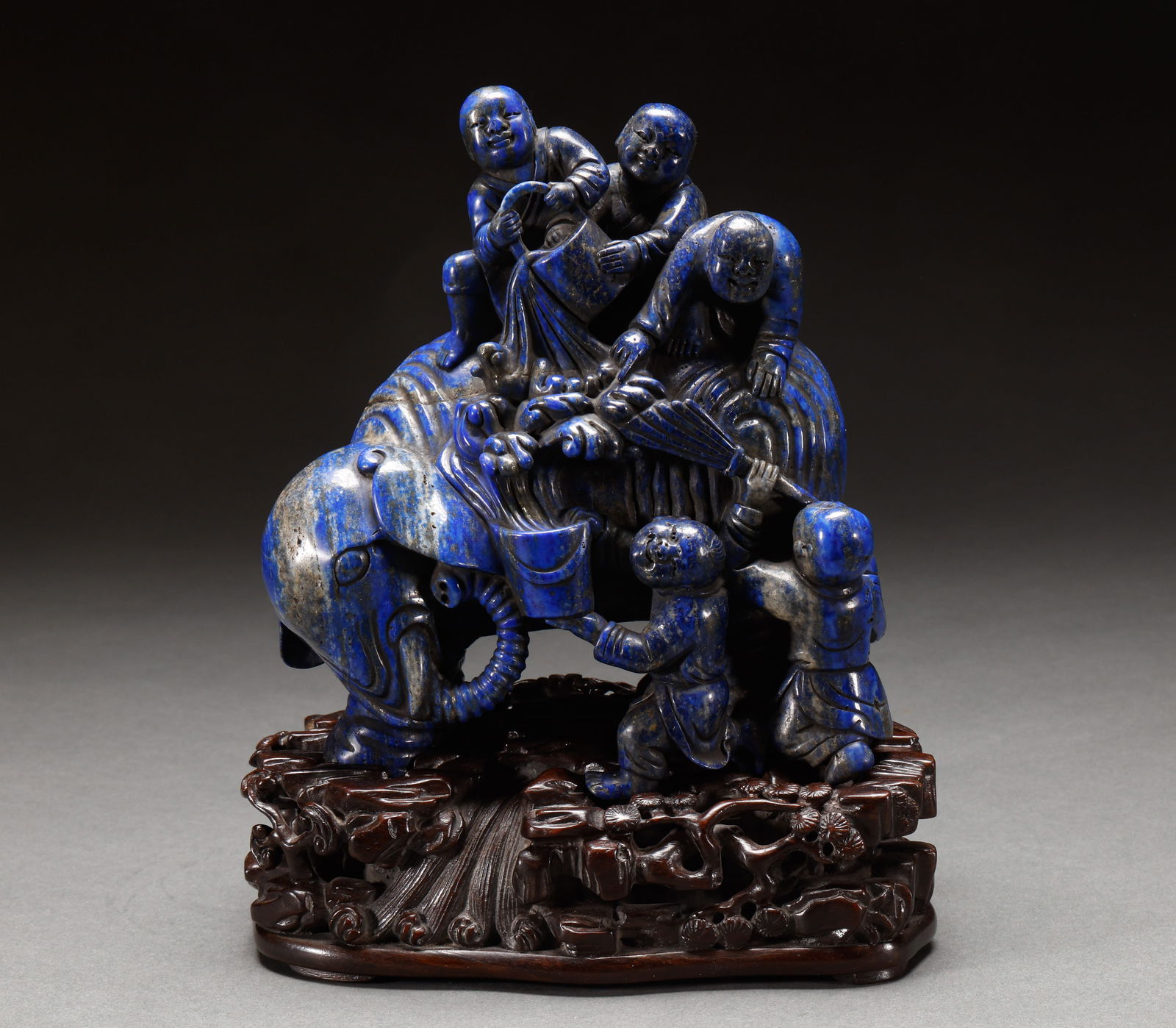 Qing Dynasty Lapis Stone Boy Riding Elephant (1 of 10)