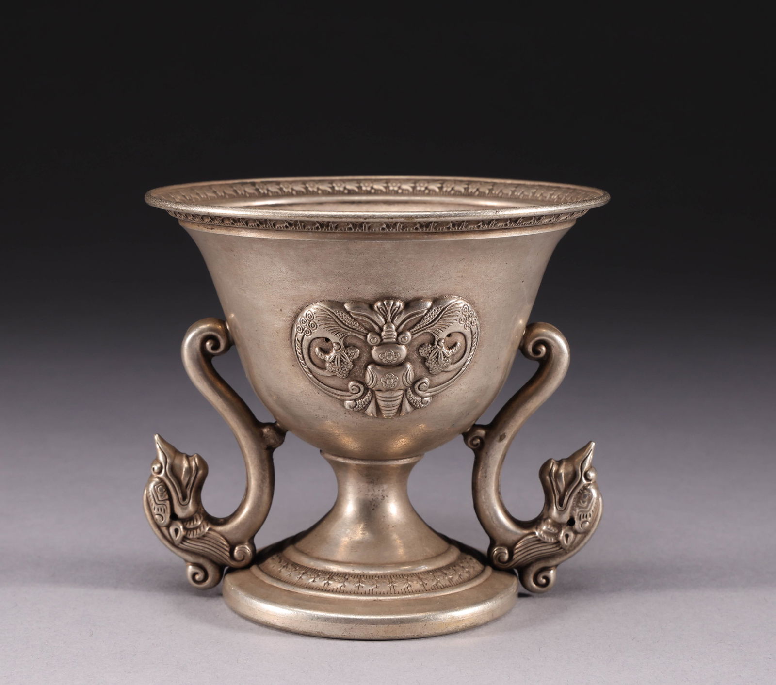 Qing Dynasty silver high footed cup (1 of 6)
