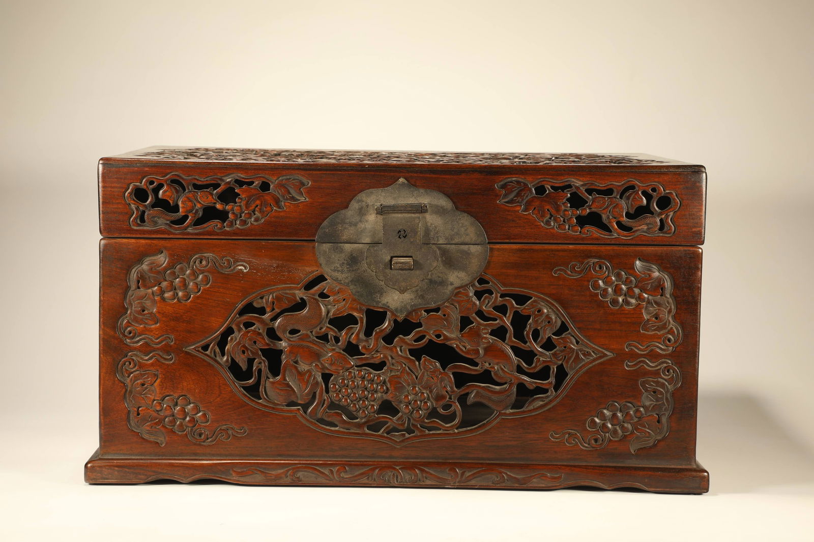 Yellow pear carved squirrel grape patterned book box: Length: 49cm, Width: 28cm, Height: 27cm,