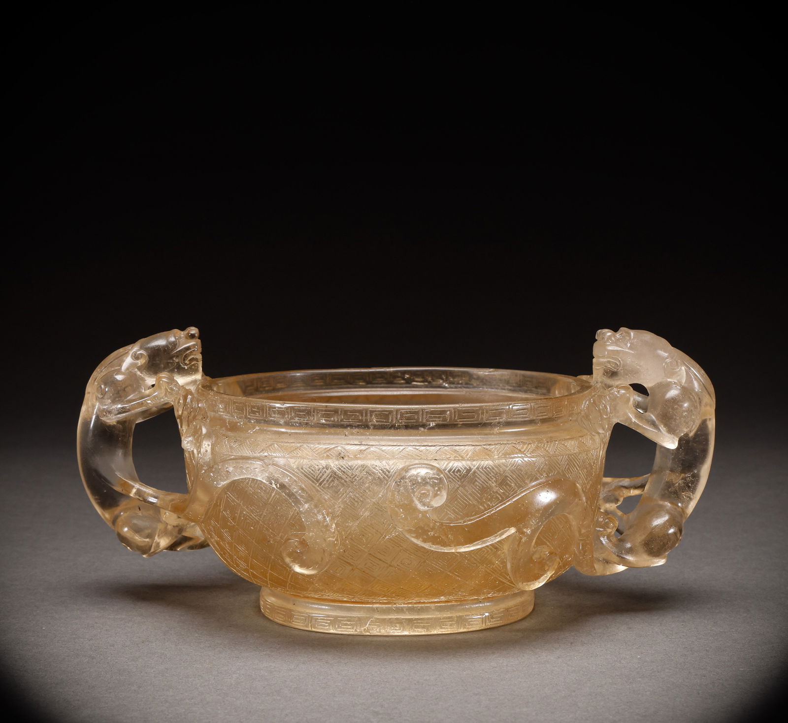 Qing Dynasty Crystal Chi Long Double Ear Cup (1 of 8)