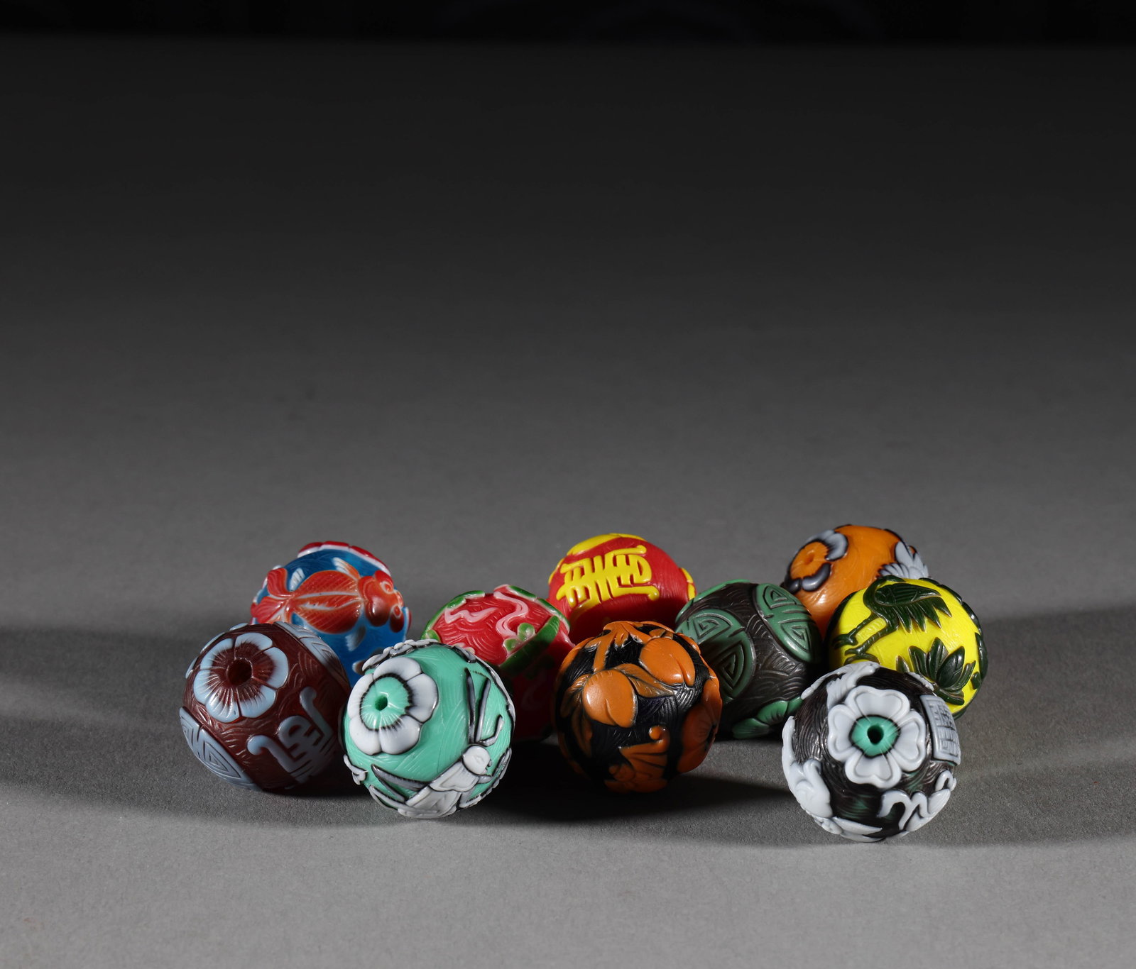 Qing Dynasty glazed rainbow beads (10 pieces) (1 of 5)