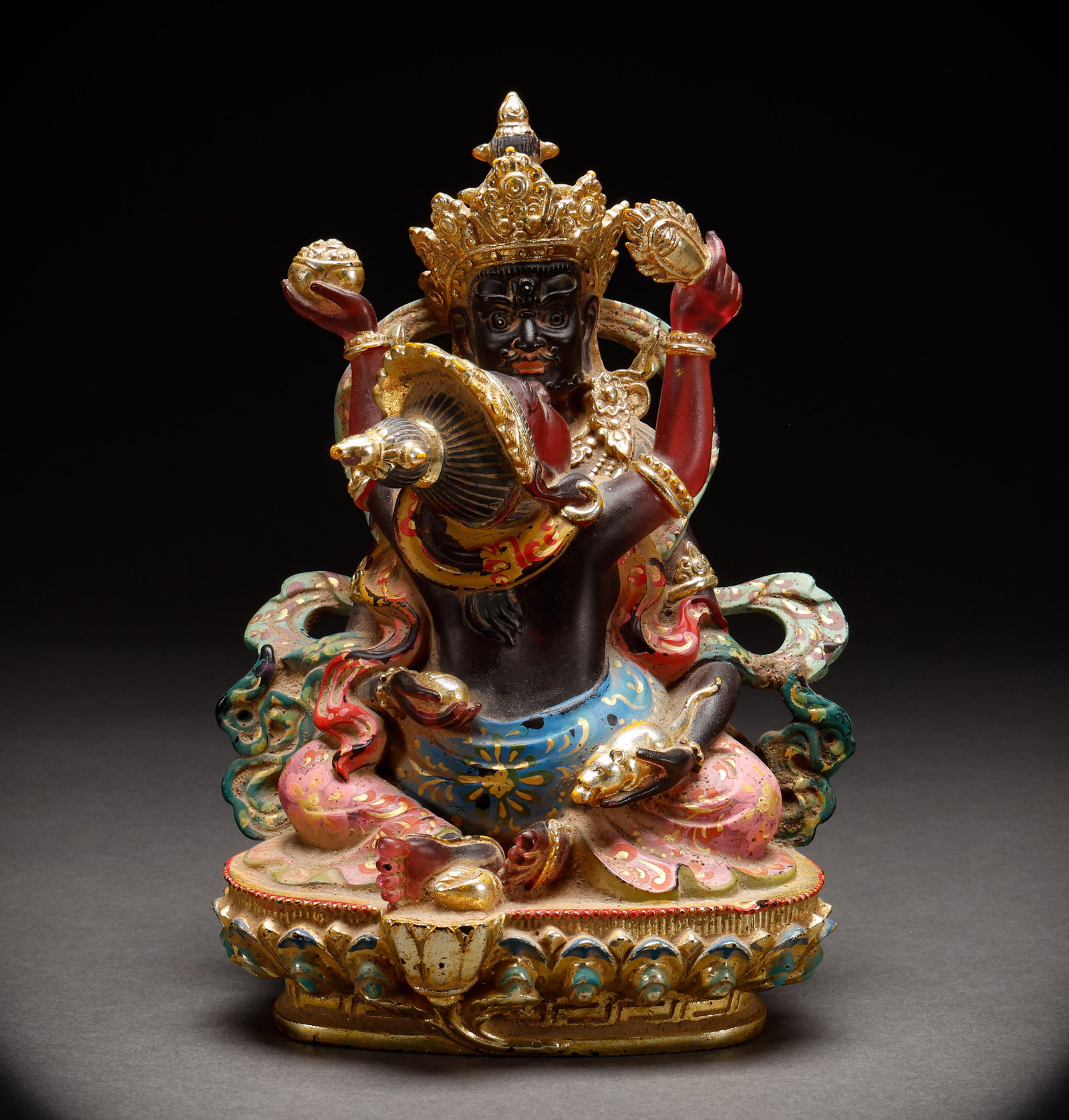 Qing Dynasty glazed painted statue of the God of Wealth: Height: 23cm, Width: 16cm, Weight: 2996g