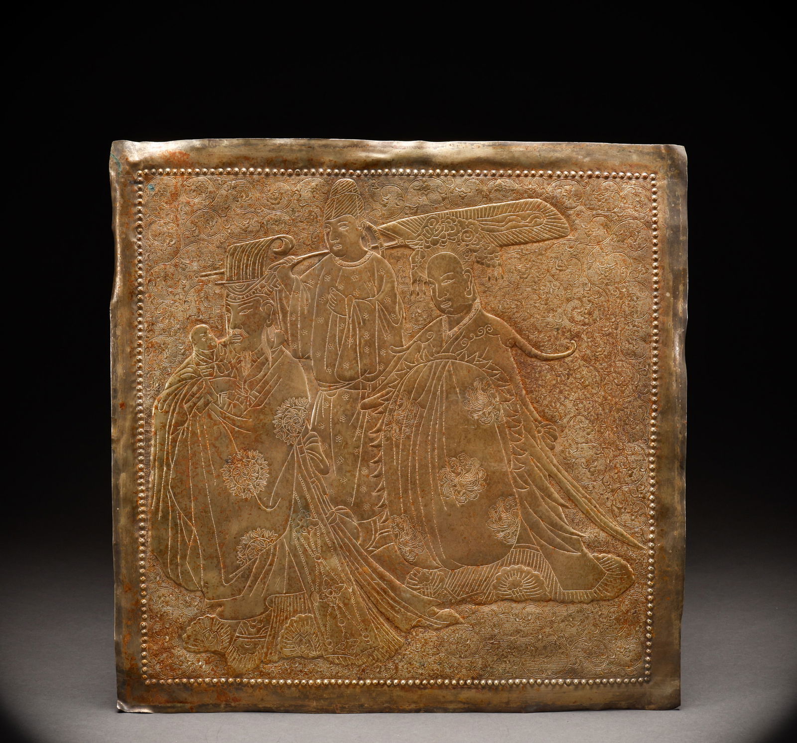 Before the Ming Dynasty, copper gilded gold foil: Height: 40cm, Width: 40cm, Weight: 780g