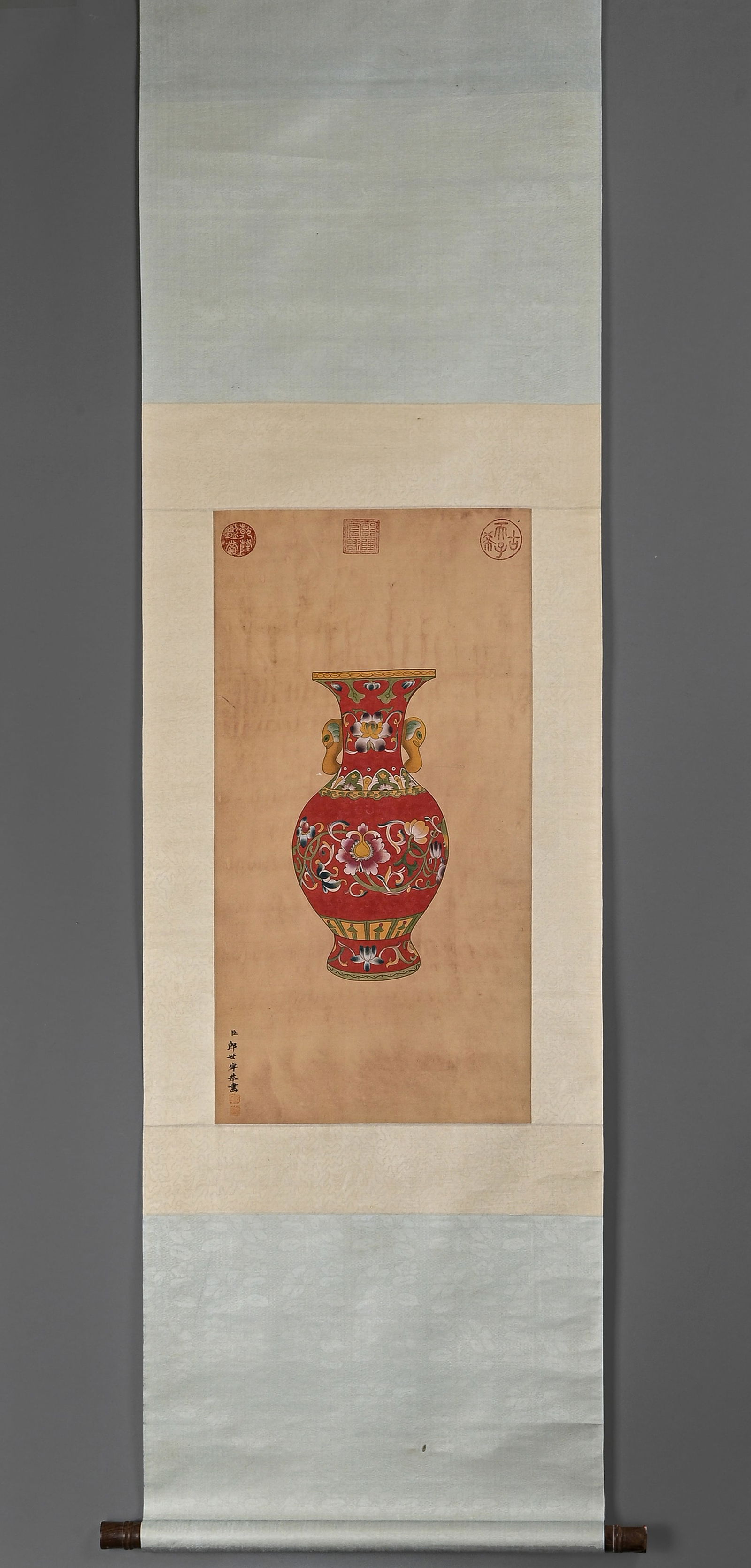 The blueprint and vertical axis of the imperial tool used by the court of Lang Shining: Height: 74cm, Width: 37cm,