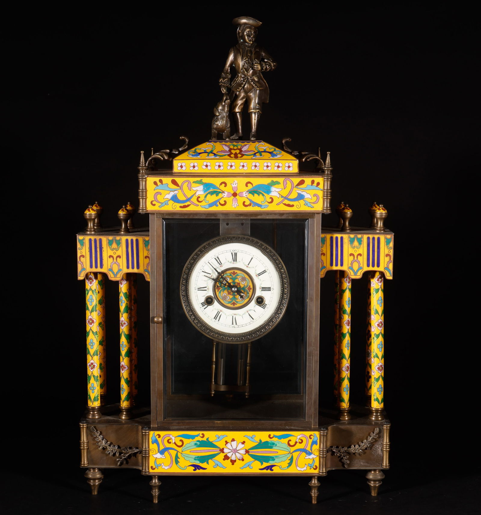 Old Collection European style Copper Enamel Colored Gilded Golden Bell: Length: 43cm, Width: 18cm, Height: 64cm, Weight: 10984g