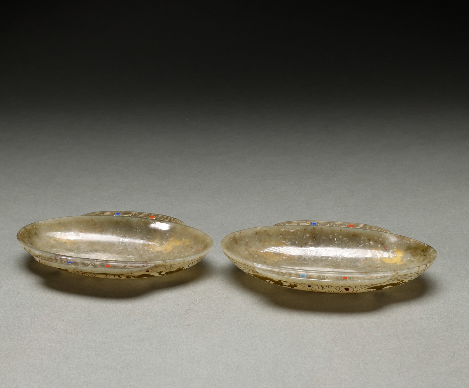 Before the Ming Dynasty, a pair of Hotan Jade Ear Cup: Length: 15cm, Width: 11cm, Weight: 262g